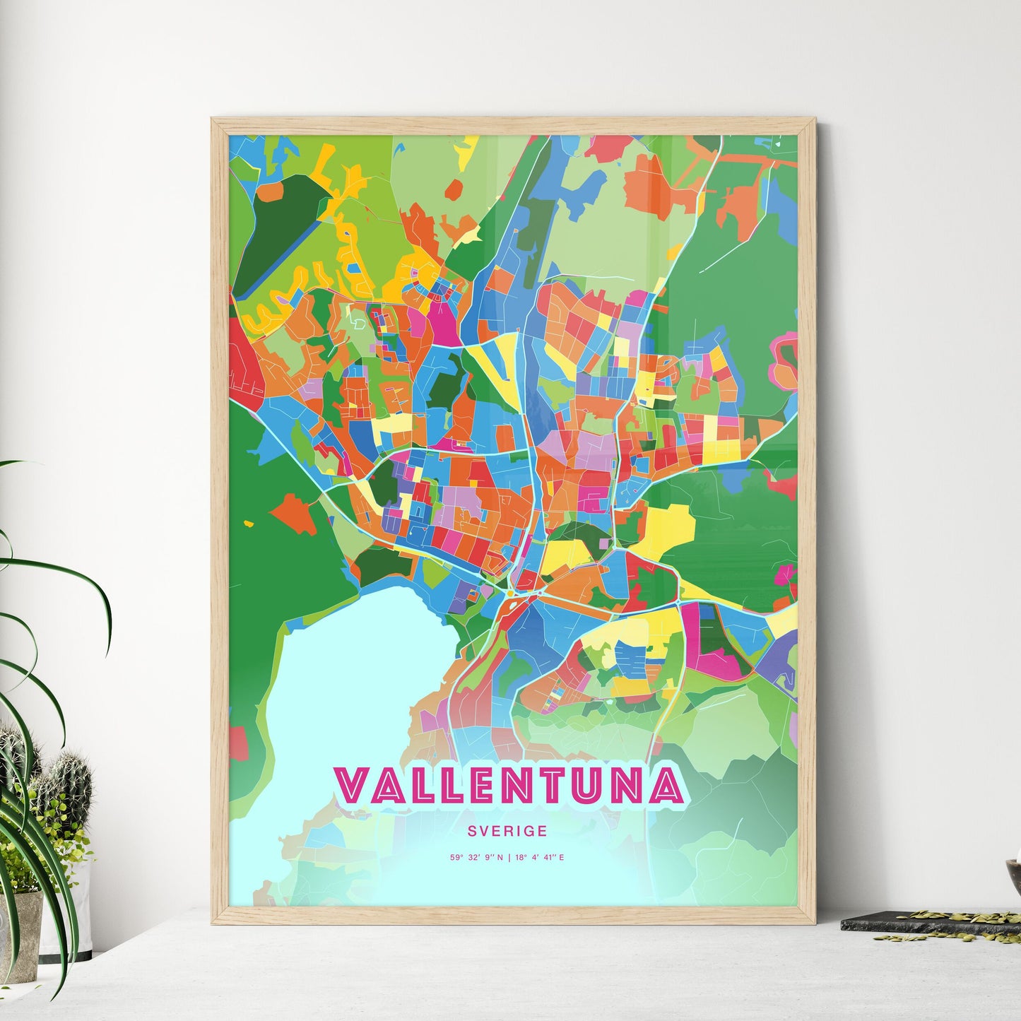 Colorful VALLENTUNA SWEDEN Fine Art Map Crazy Colors