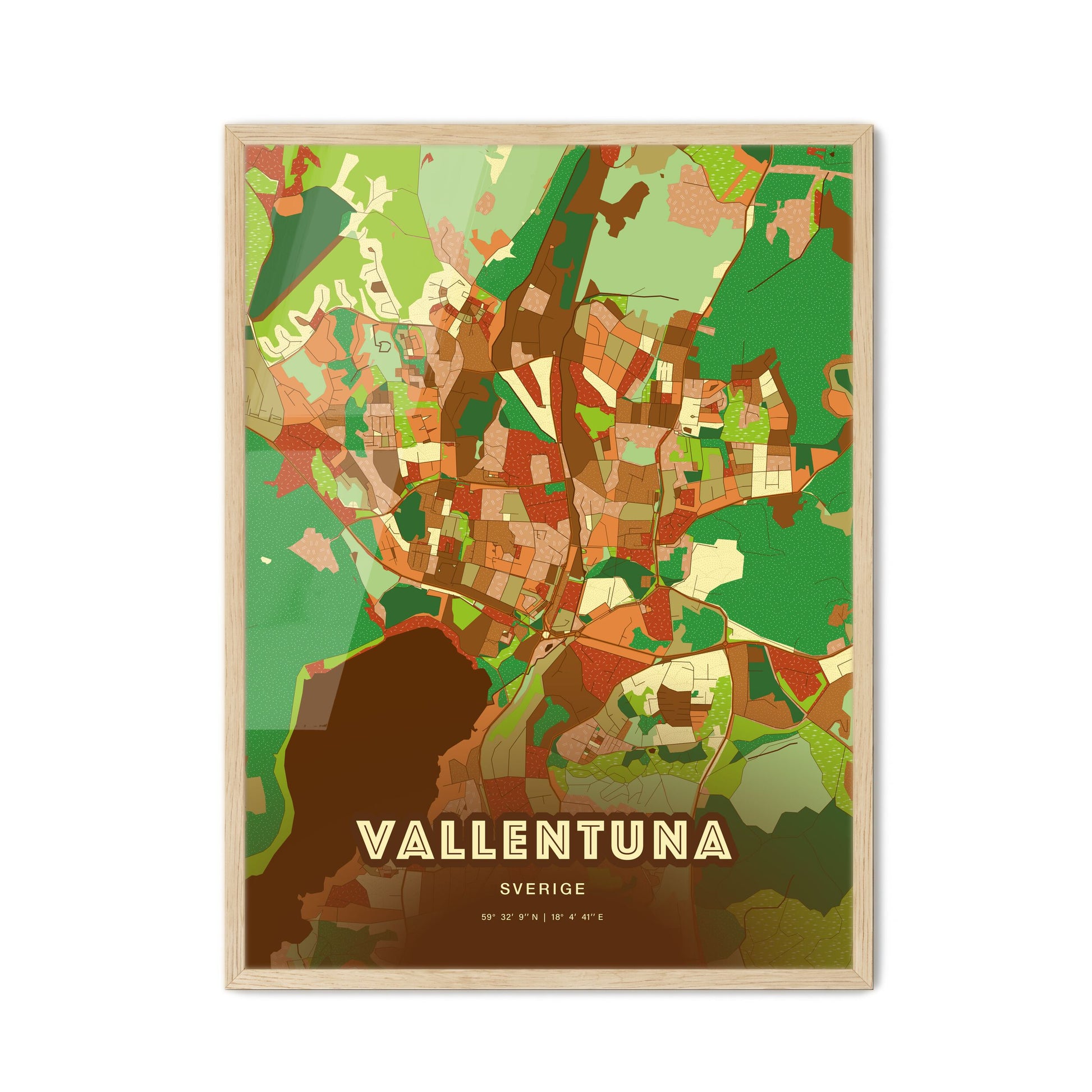 Colorful VALLENTUNA SWEDEN Fine Art Map Farmhouse