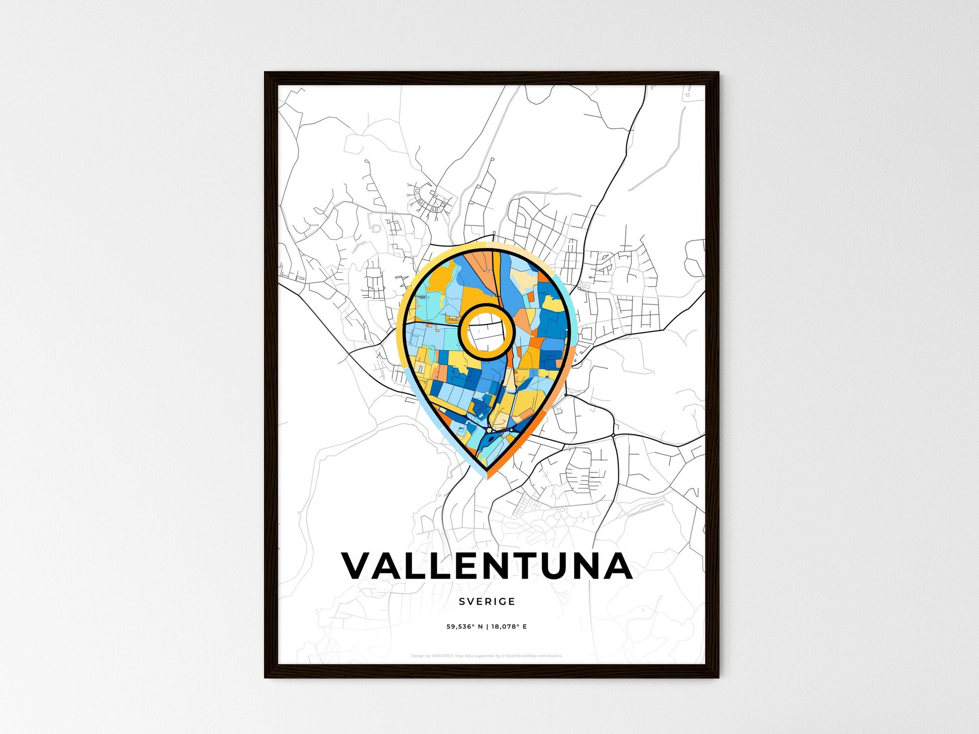 Vallentuna Sweden wedding art map with pointer icon
