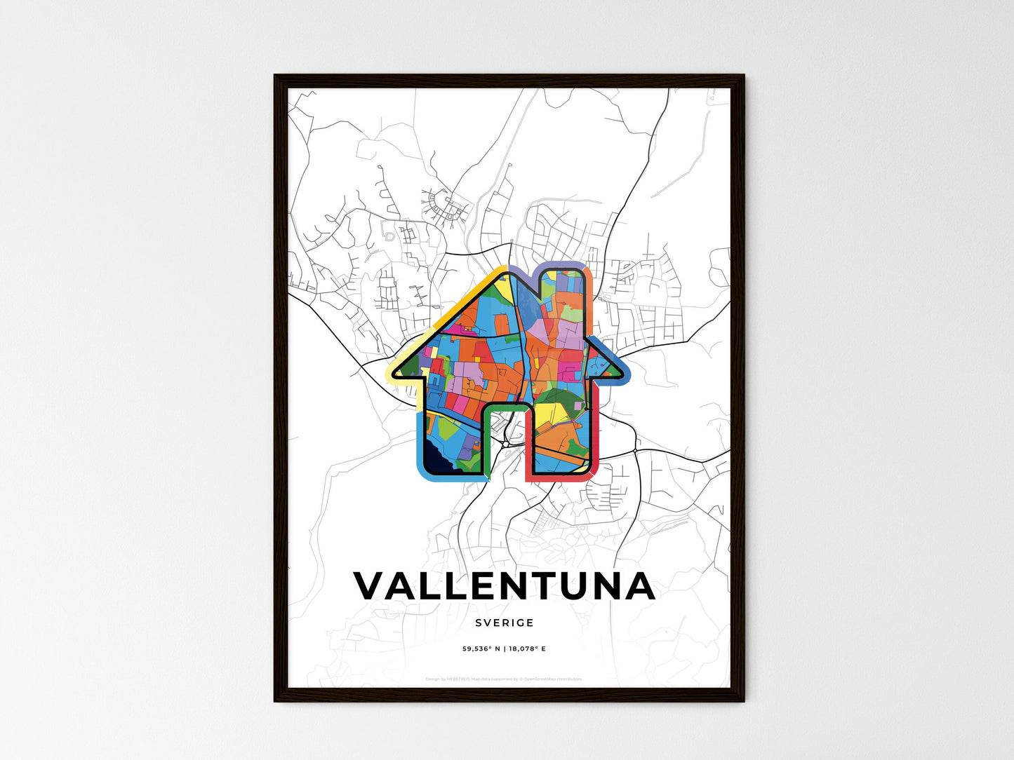 Vallentuna Sweden wedding art map with home icon