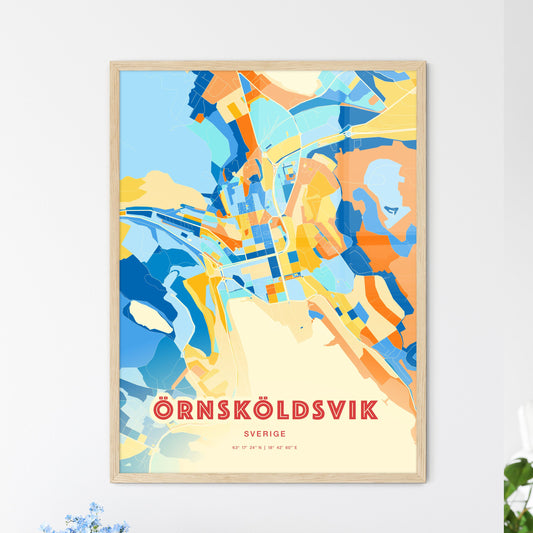 Colorful ÖRNSKÖLDSVIK SWEDEN Fine Art Map Blue Orange