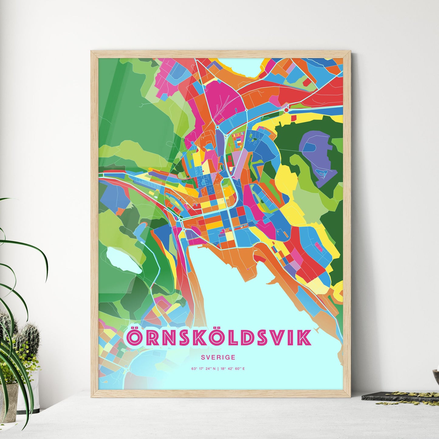 Colorful ÖRNSKÖLDSVIK SWEDEN Fine Art Map Crazy Colors