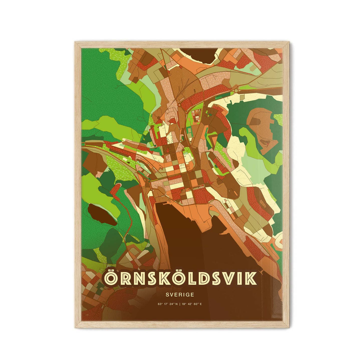 Colorful ÖRNSKÖLDSVIK SWEDEN Fine Art Map Farmhouse