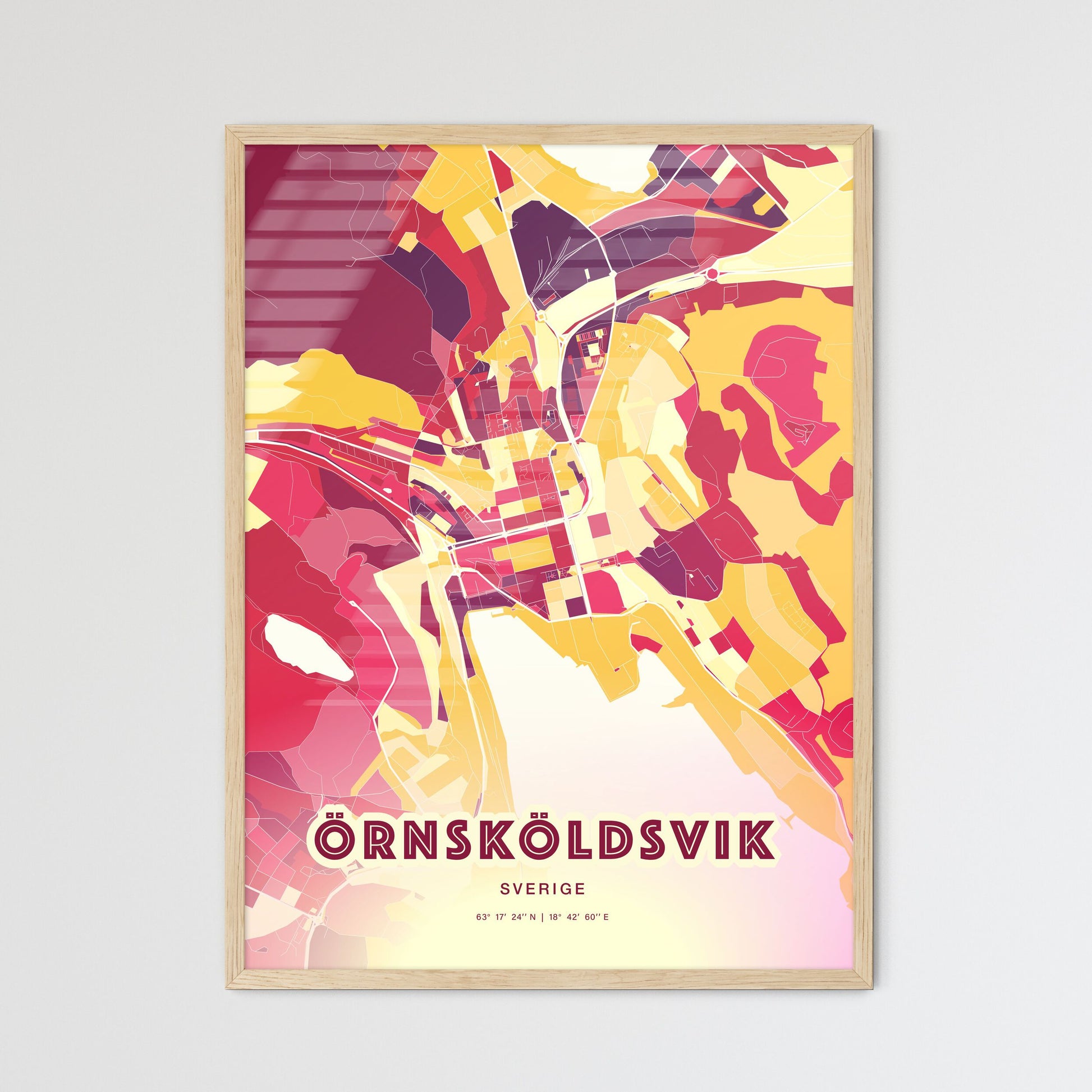 Colorful ÖRNSKÖLDSVIK SWEDEN Fine Art Map Hot Red