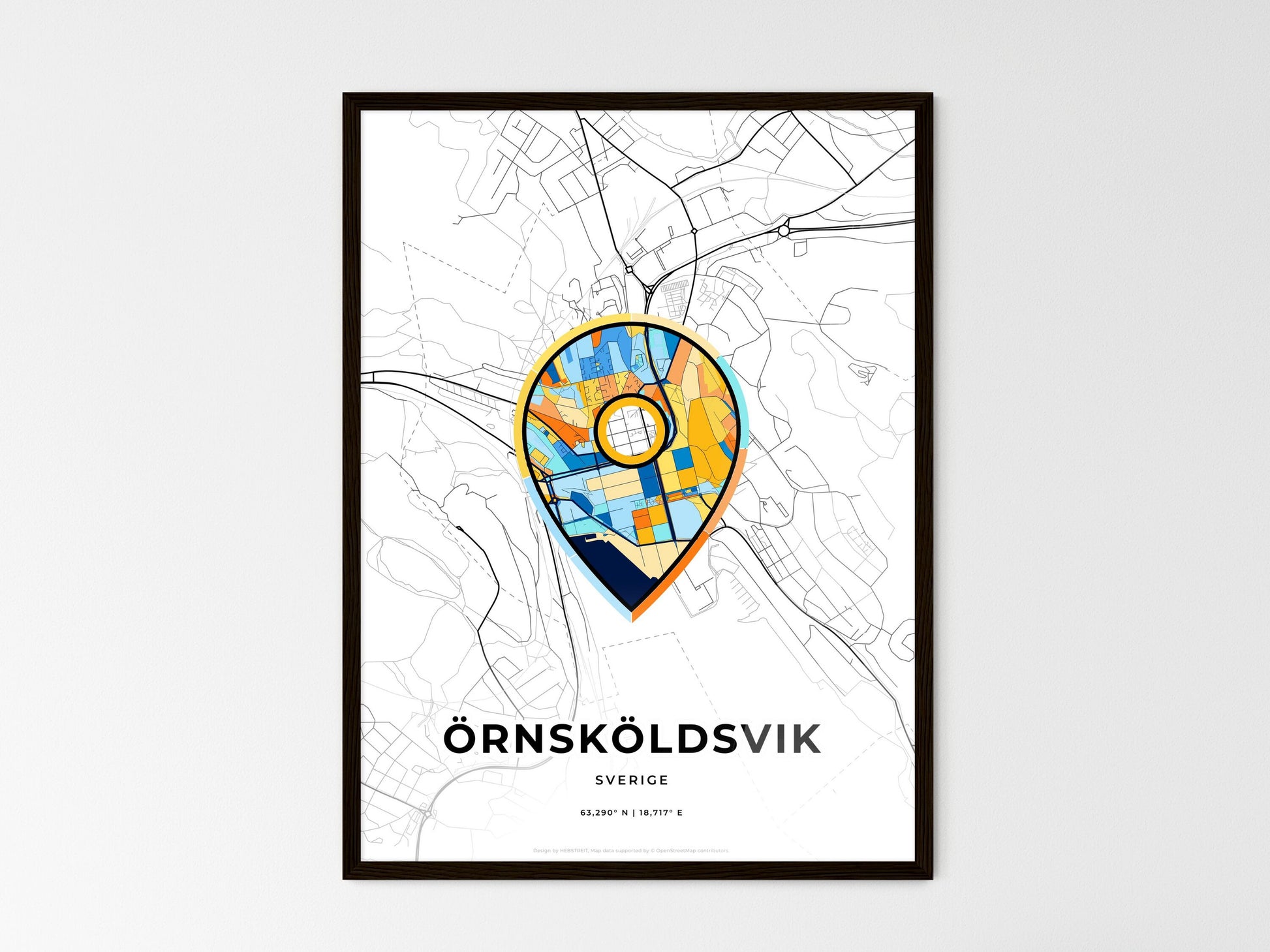 Örnsköldsvik Sweden wedding art map with pointer icon