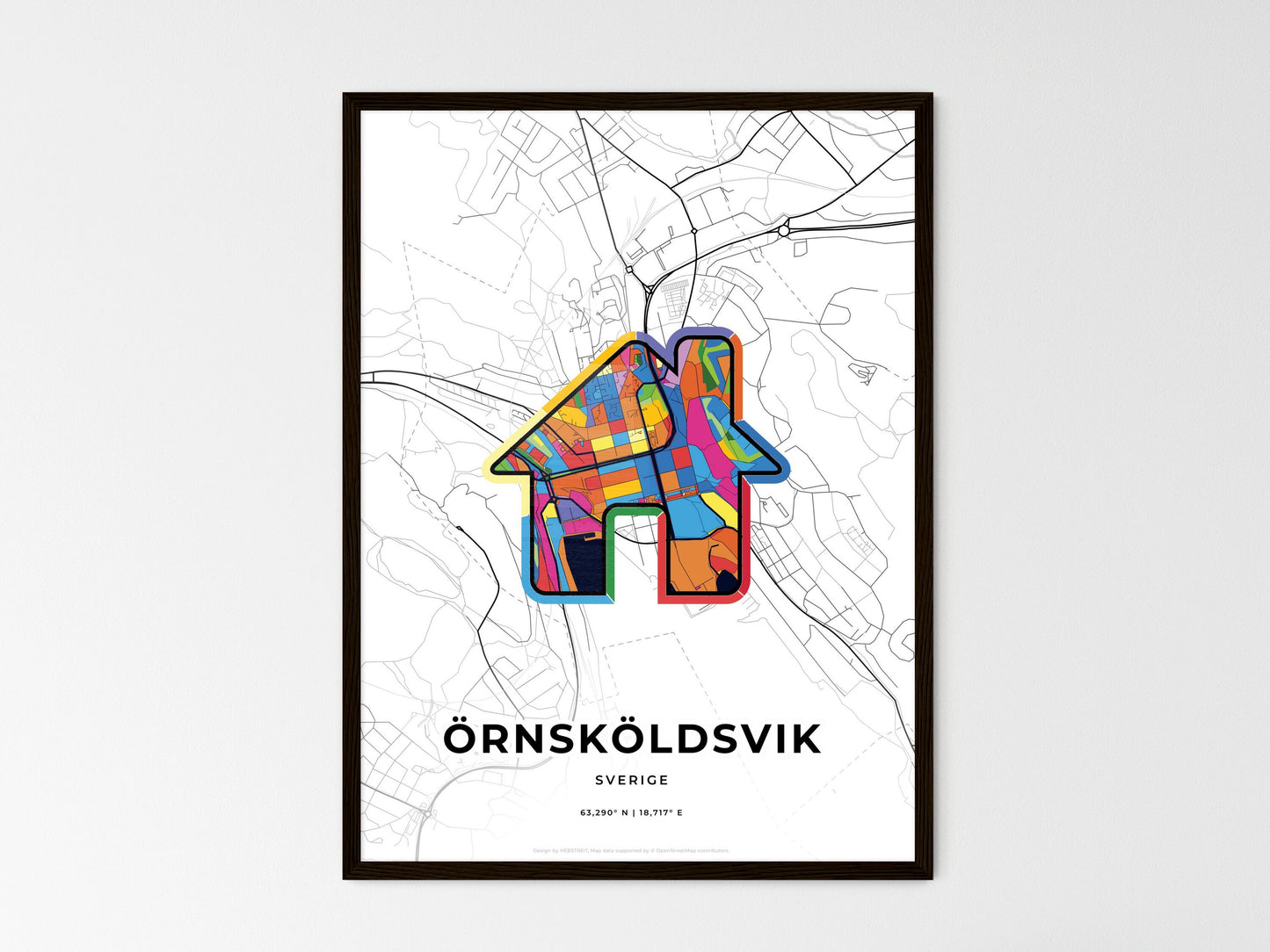 Örnsköldsvik Sweden wedding art map with home icon