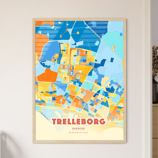 Colorful TRELLEBORG SWEDEN Fine Art Map Blue Orange