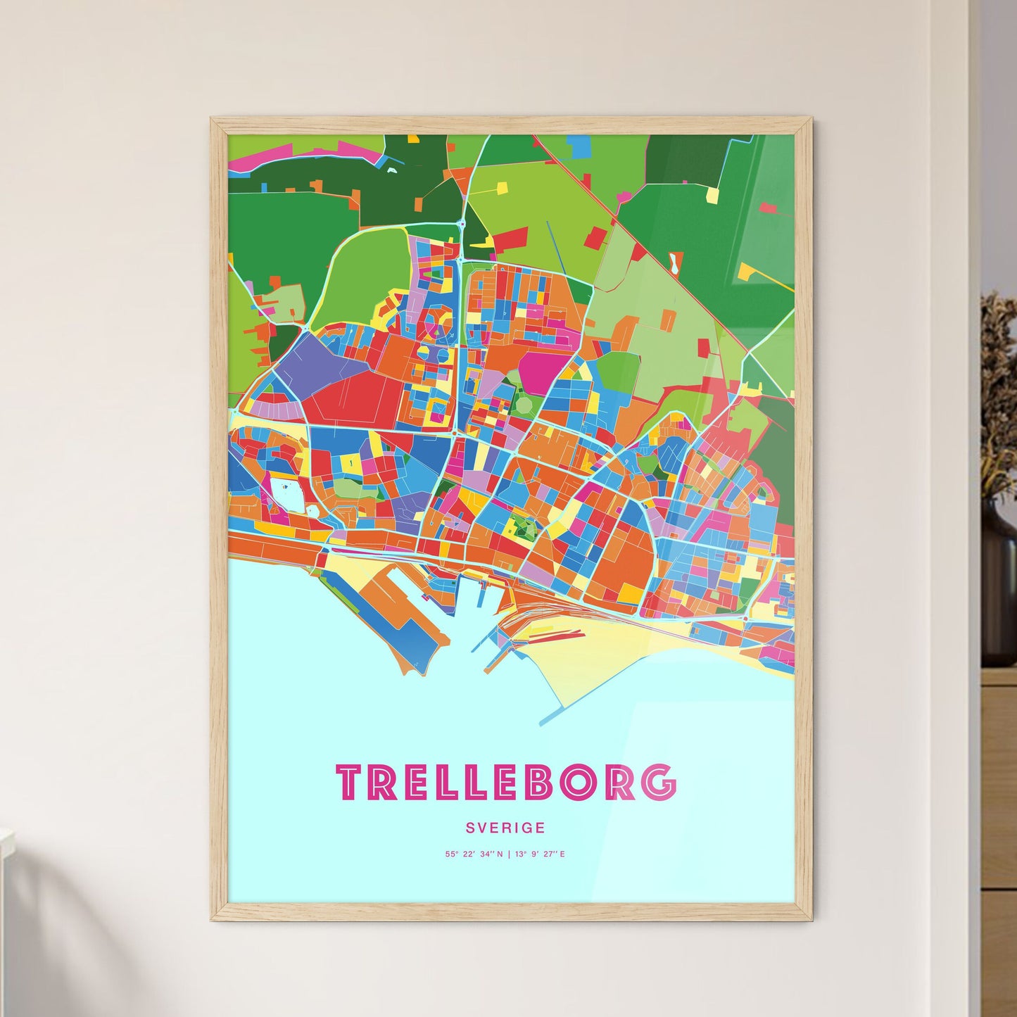 Colorful TRELLEBORG SWEDEN Fine Art Map Crazy Colors