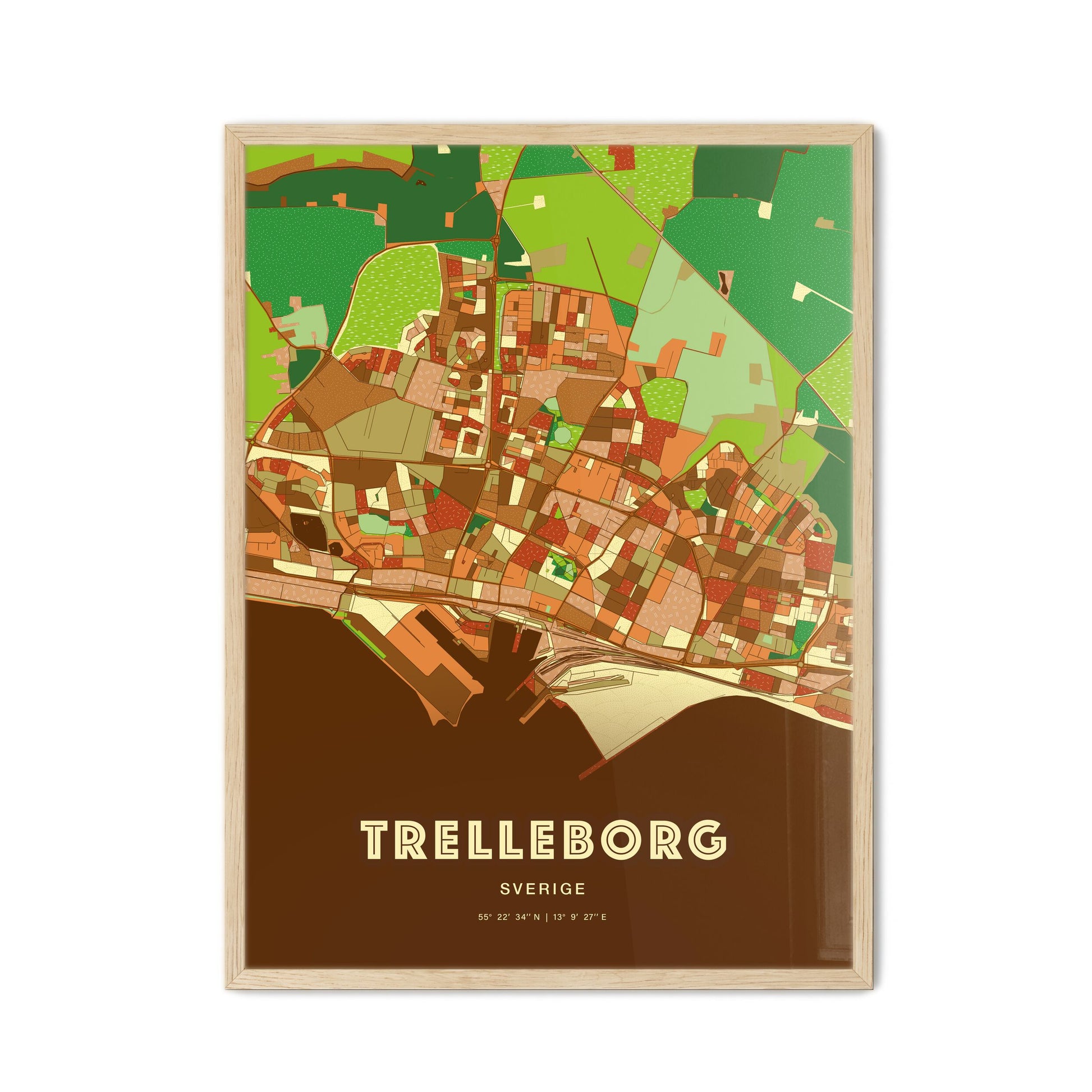 Colorful TRELLEBORG SWEDEN Fine Art Map Farmhouse