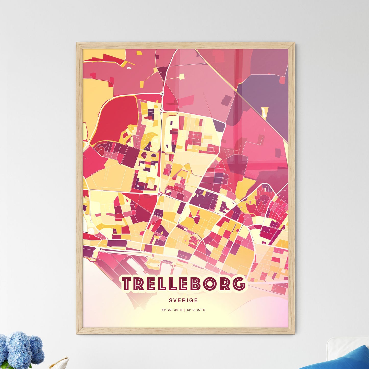 Colorful TRELLEBORG SWEDEN Fine Art Map Hot Red