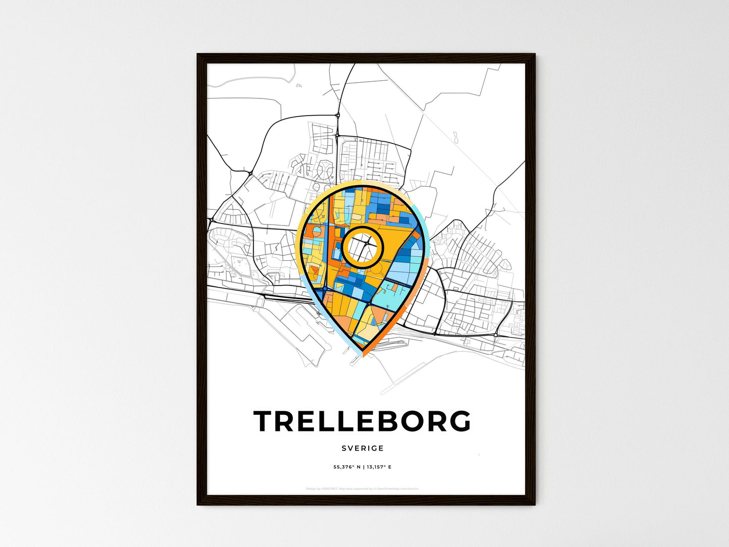Trelleborg Sweden wedding art map with pointer icon