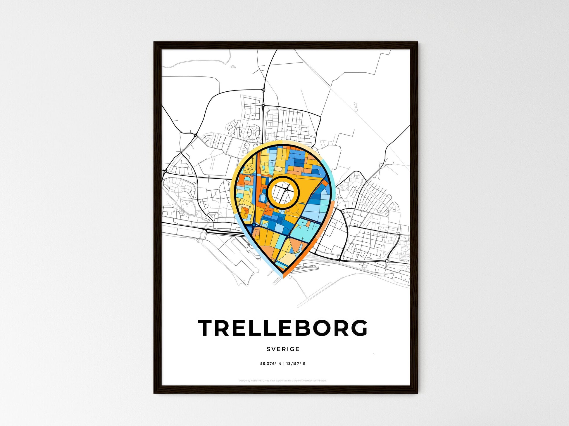 Trelleborg Sweden wedding art map with pointer icon