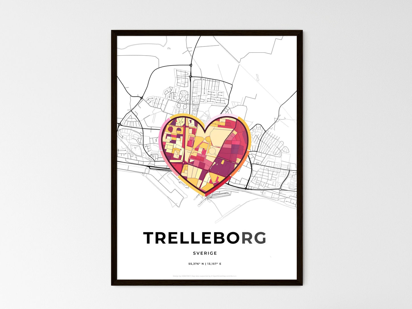 Trelleborg Sweden wedding art map with heart icon