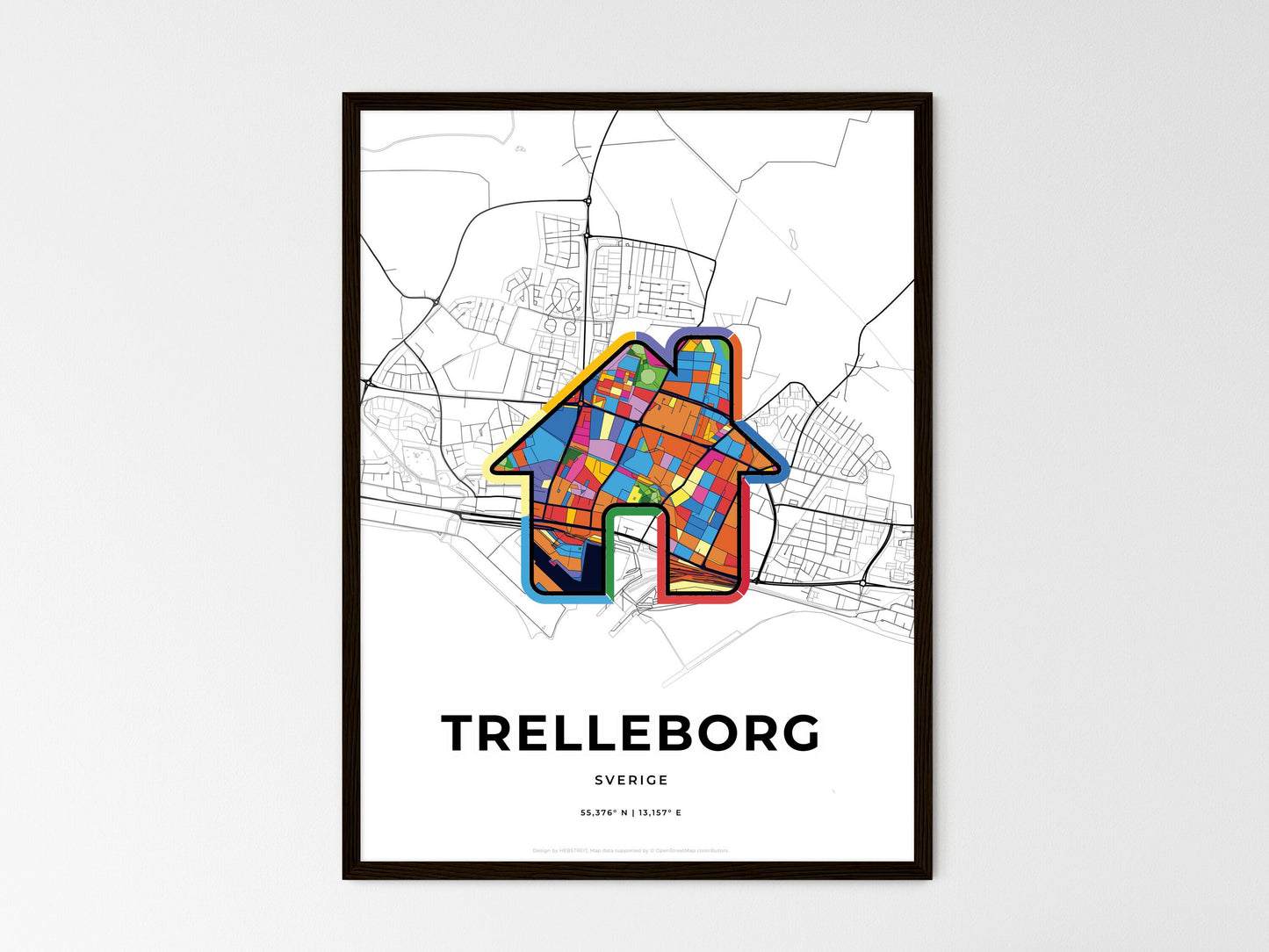 Trelleborg Sweden wedding art map with home icon