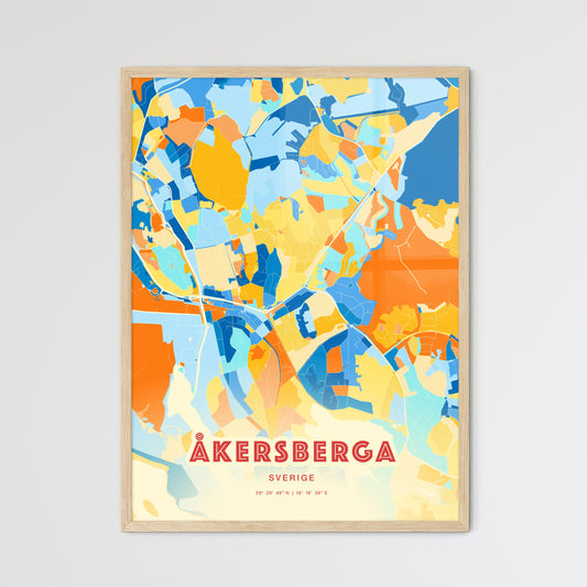 Colorful ÅKERSBERGA SWEDEN Fine Art Map Blue Orange