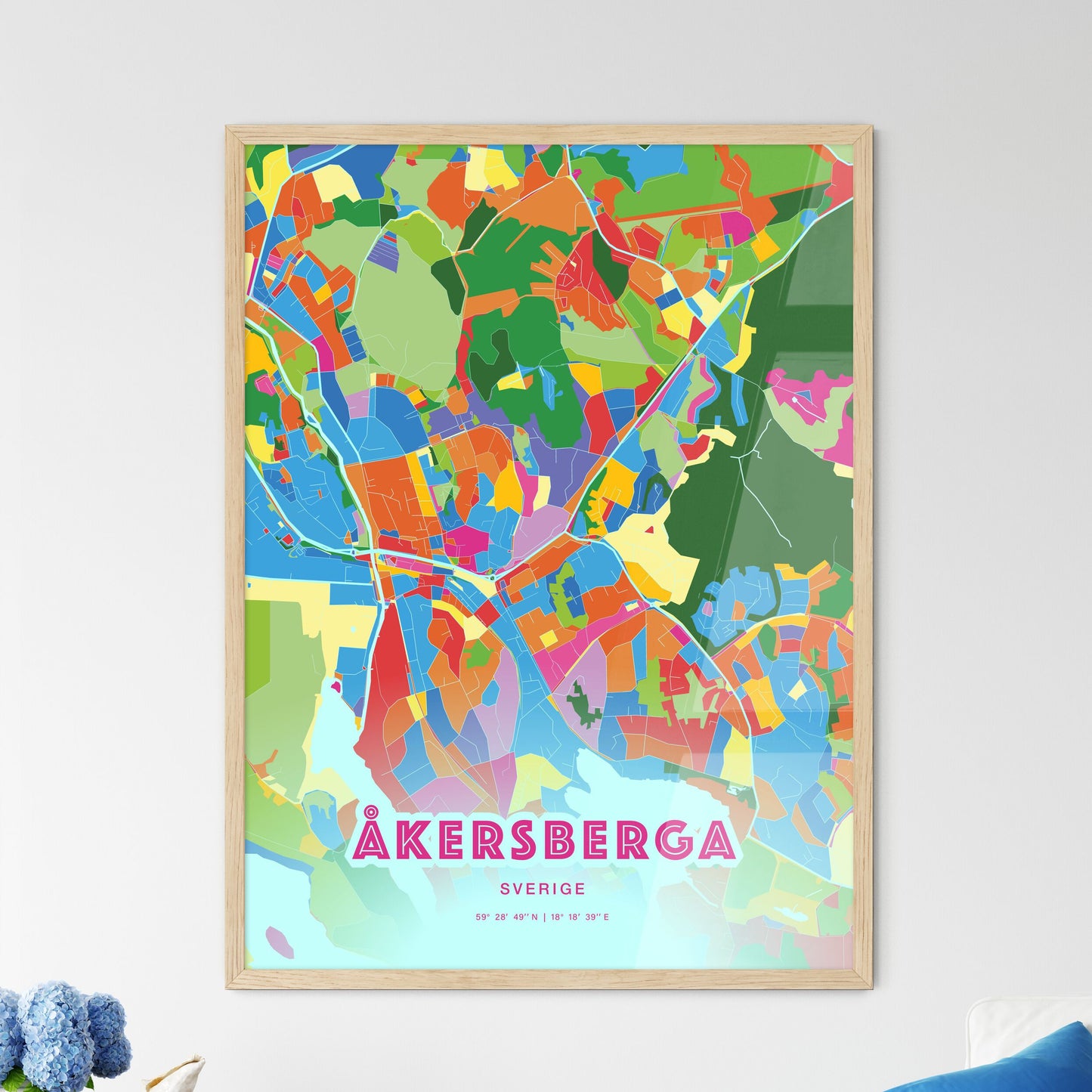 Colorful ÅKERSBERGA SWEDEN Fine Art Map Crazy Colors