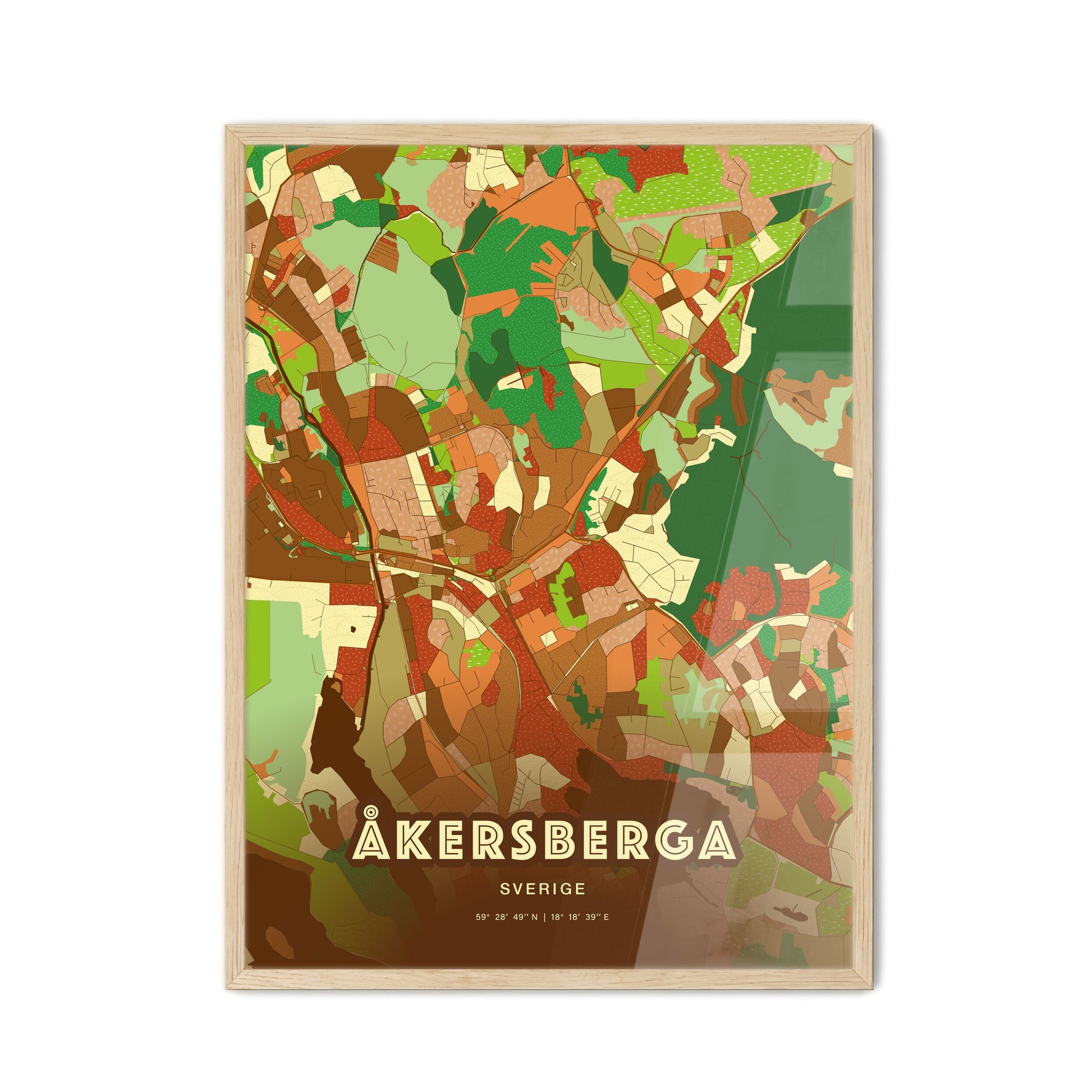 Colorful ÅKERSBERGA SWEDEN Fine Art Map Farmhouse