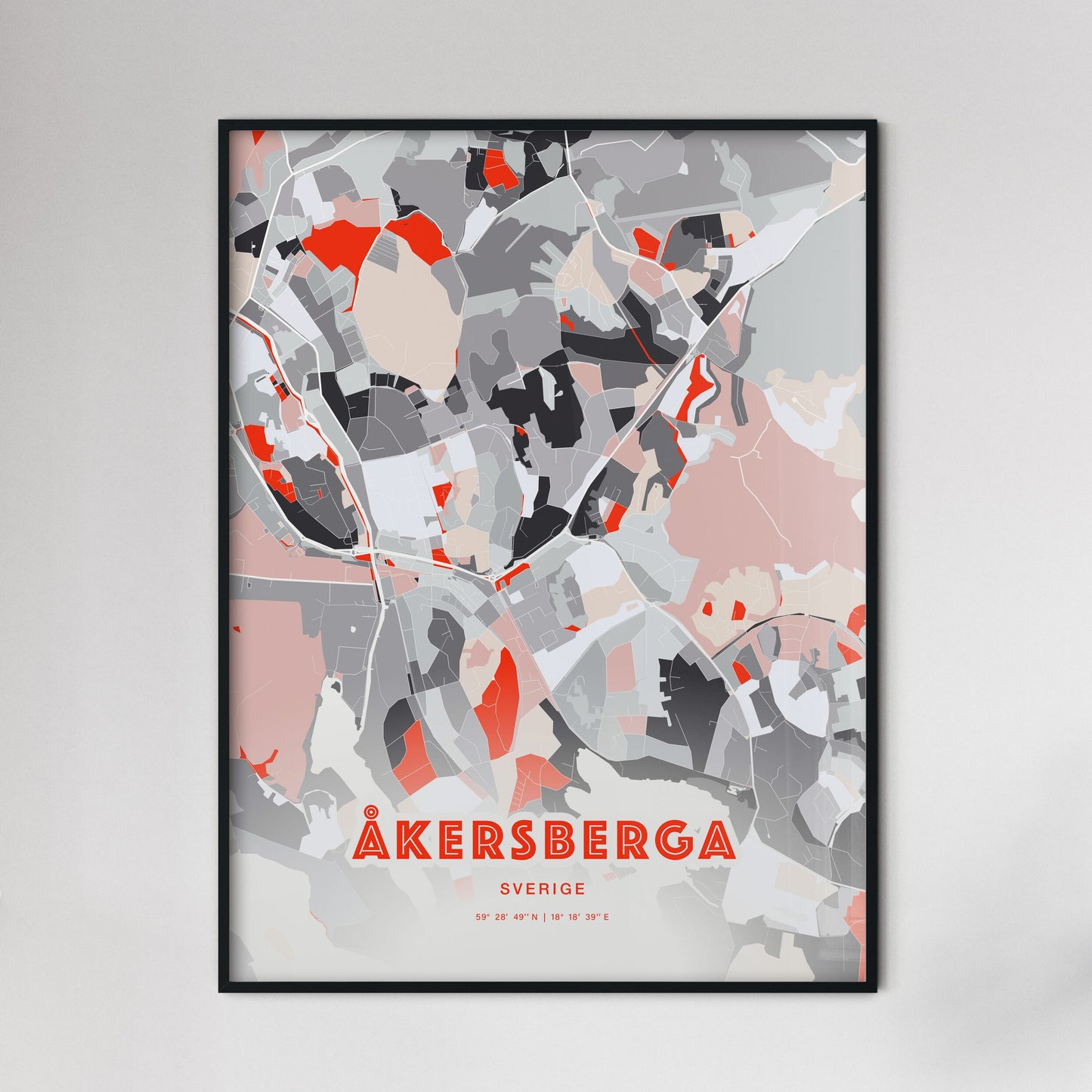 Colorful ÅKERSBERGA SWEDEN Fine Art Map Modern