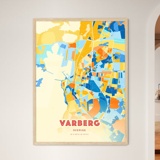 Colorful VARBERG SWEDEN Fine Art Map Blue Orange