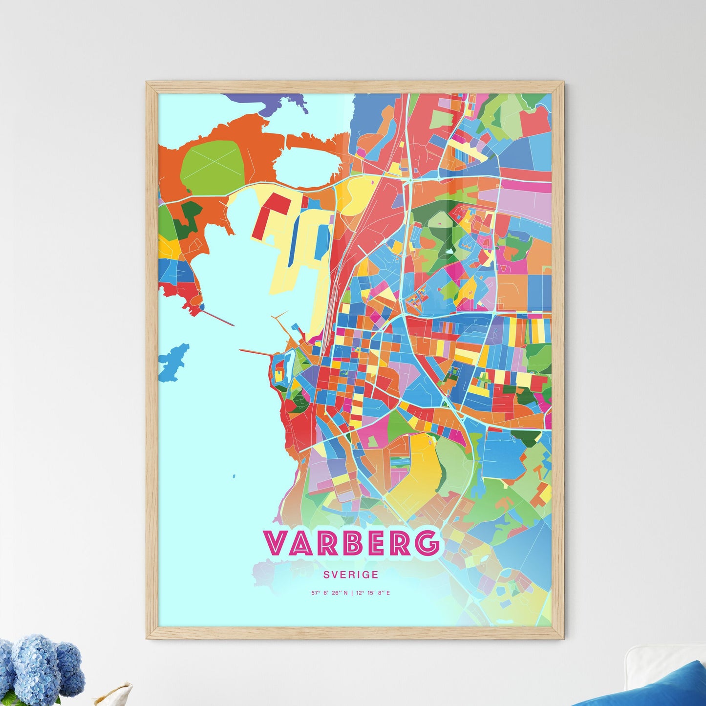 Colorful VARBERG SWEDEN Fine Art Map Crazy Colors