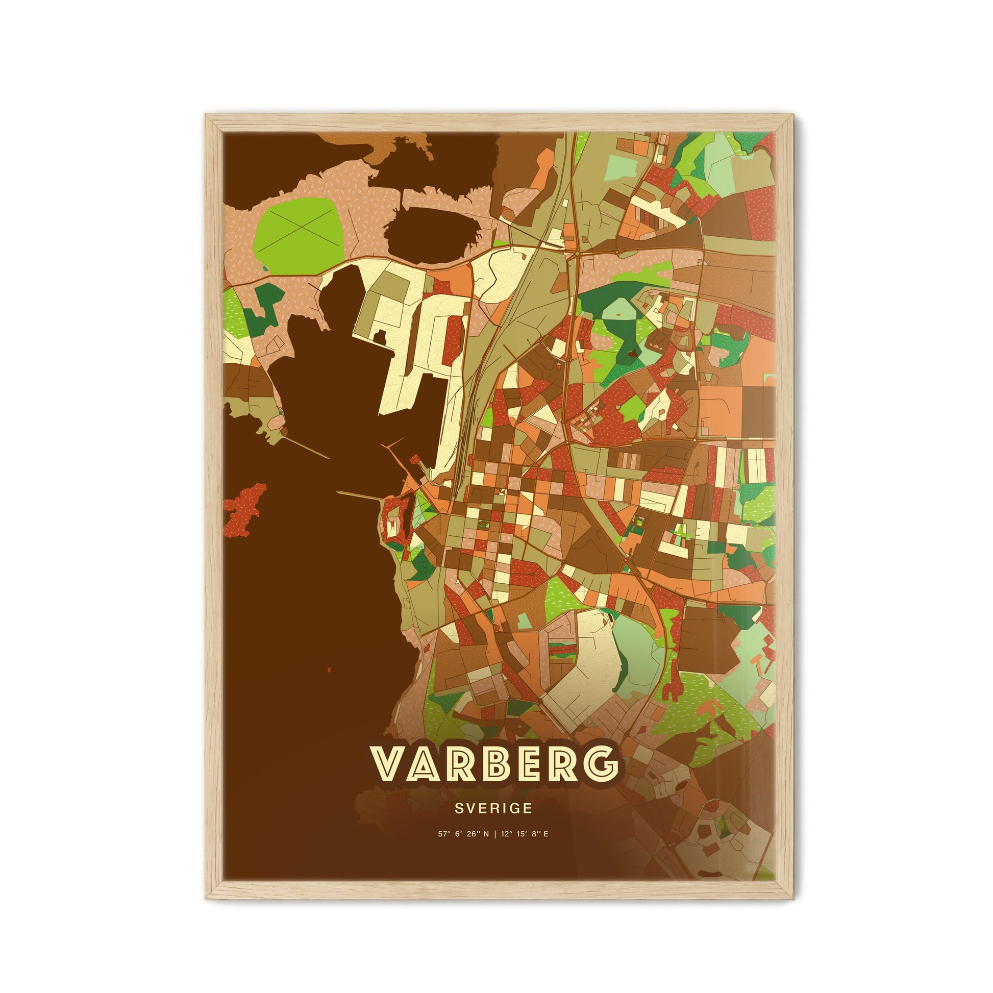 Colorful VARBERG SWEDEN Fine Art Map Farmhouse