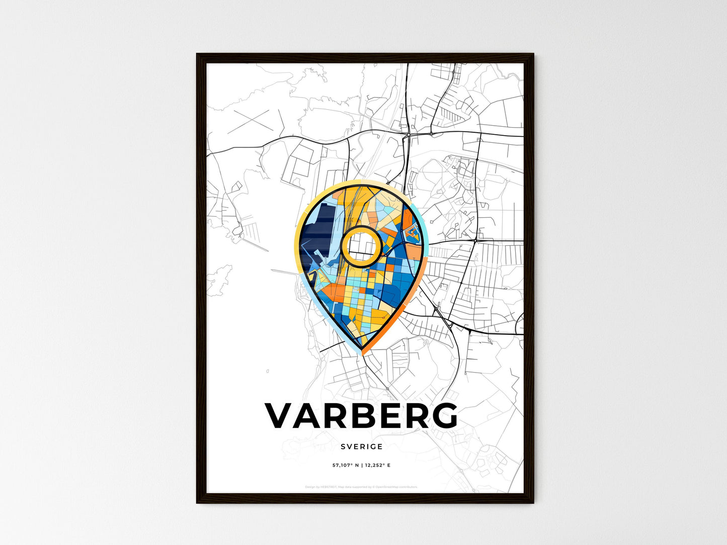 VARBERG SWEDEN minimal art map with a colorful icon. Where it all began, Couple map gift. Style 1