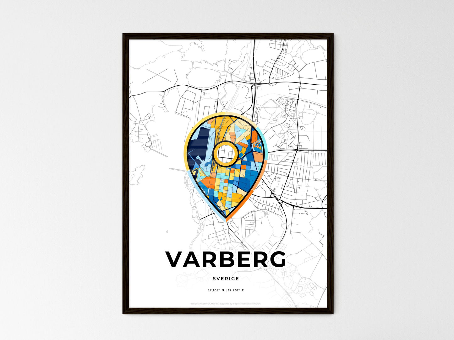 Varberg Sweden wedding art map with pointer icon