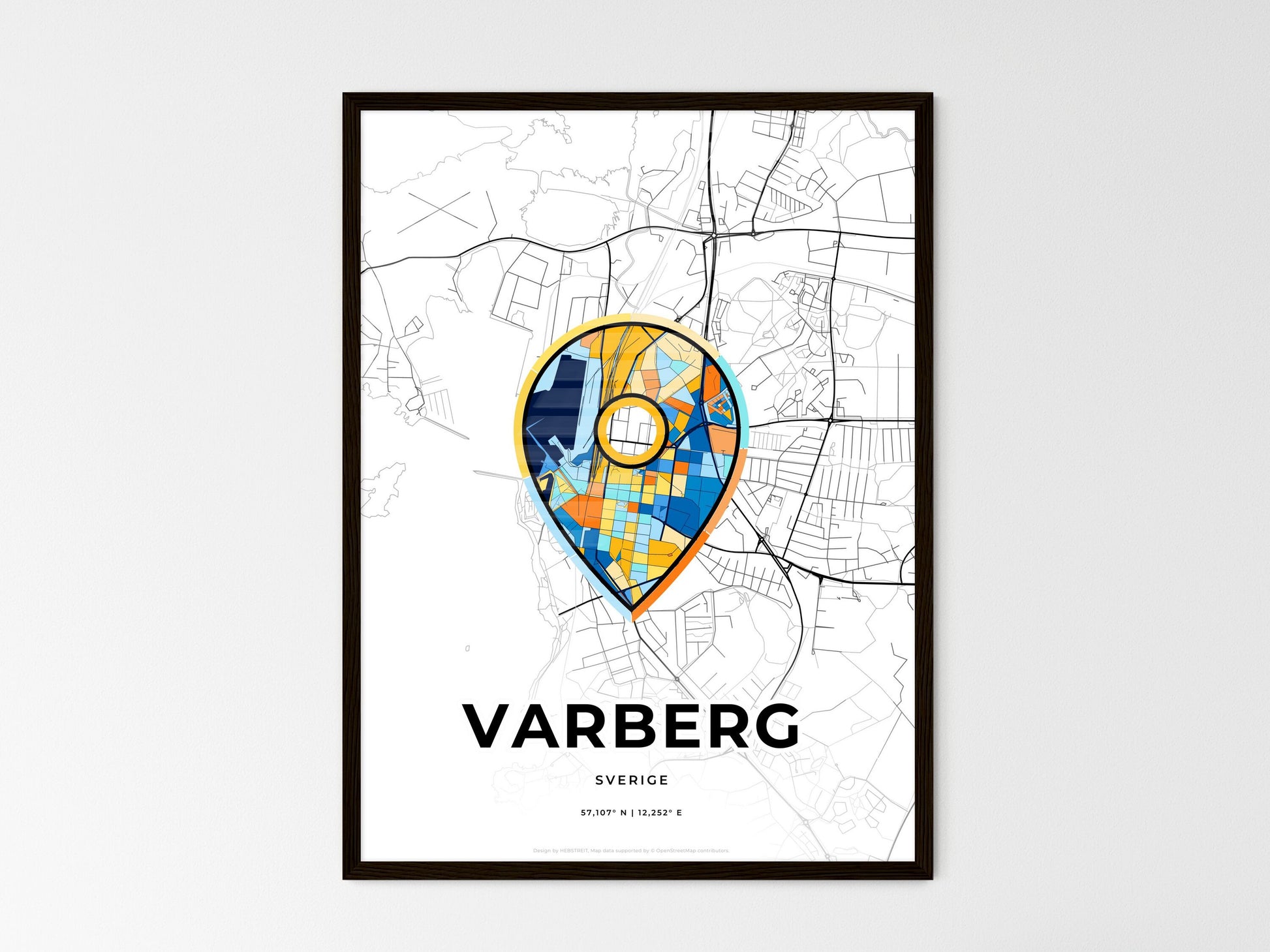Varberg Sweden wedding art map with pointer icon