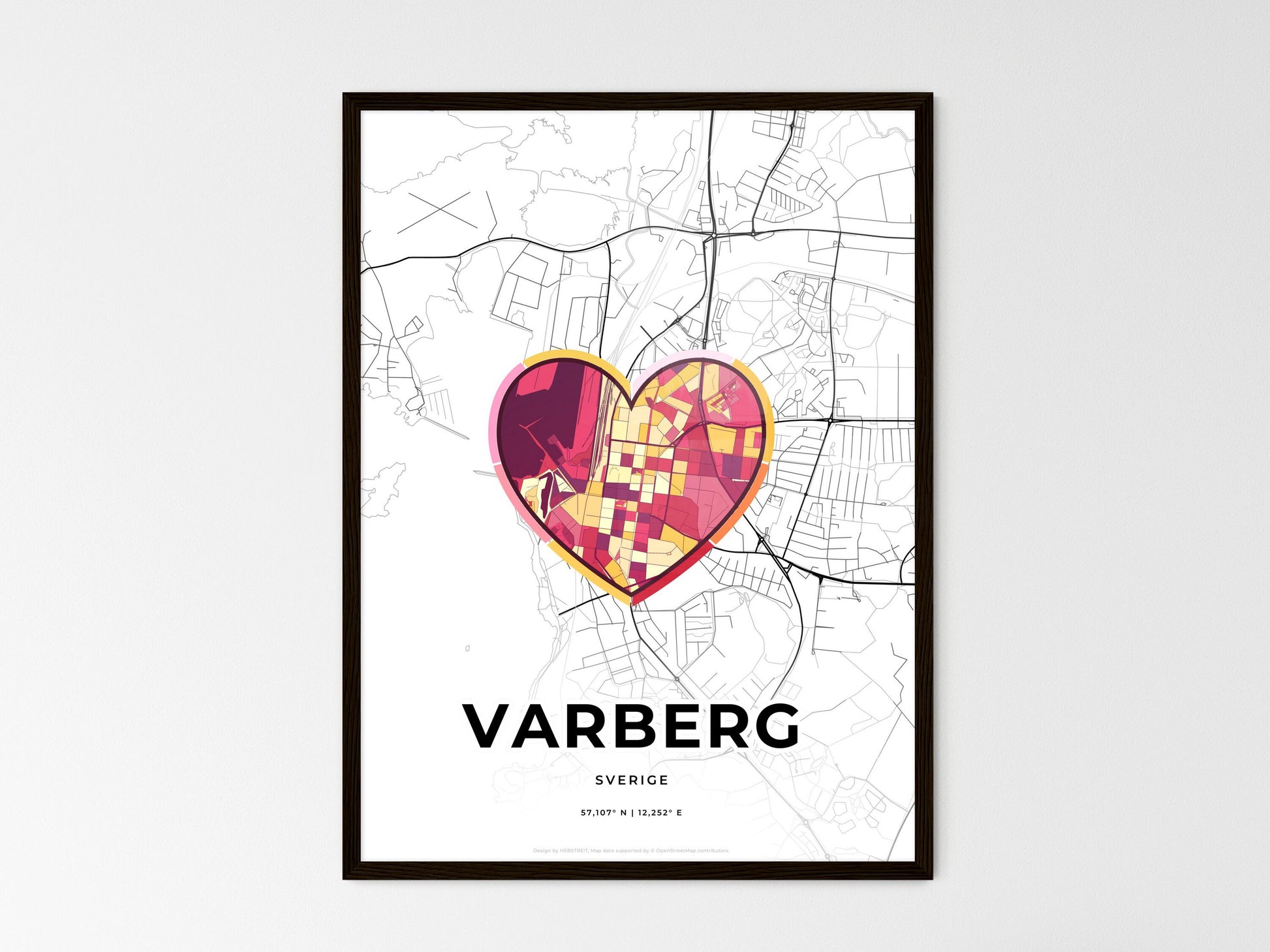 VARBERG SWEDEN minimal art map with a colorful icon. Where it all began, Couple map gift. Style 2
