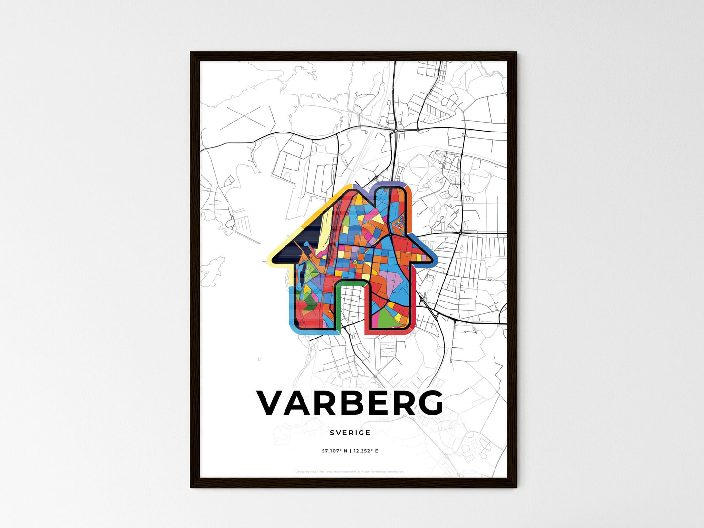 Varberg Sweden wedding art map with home icon