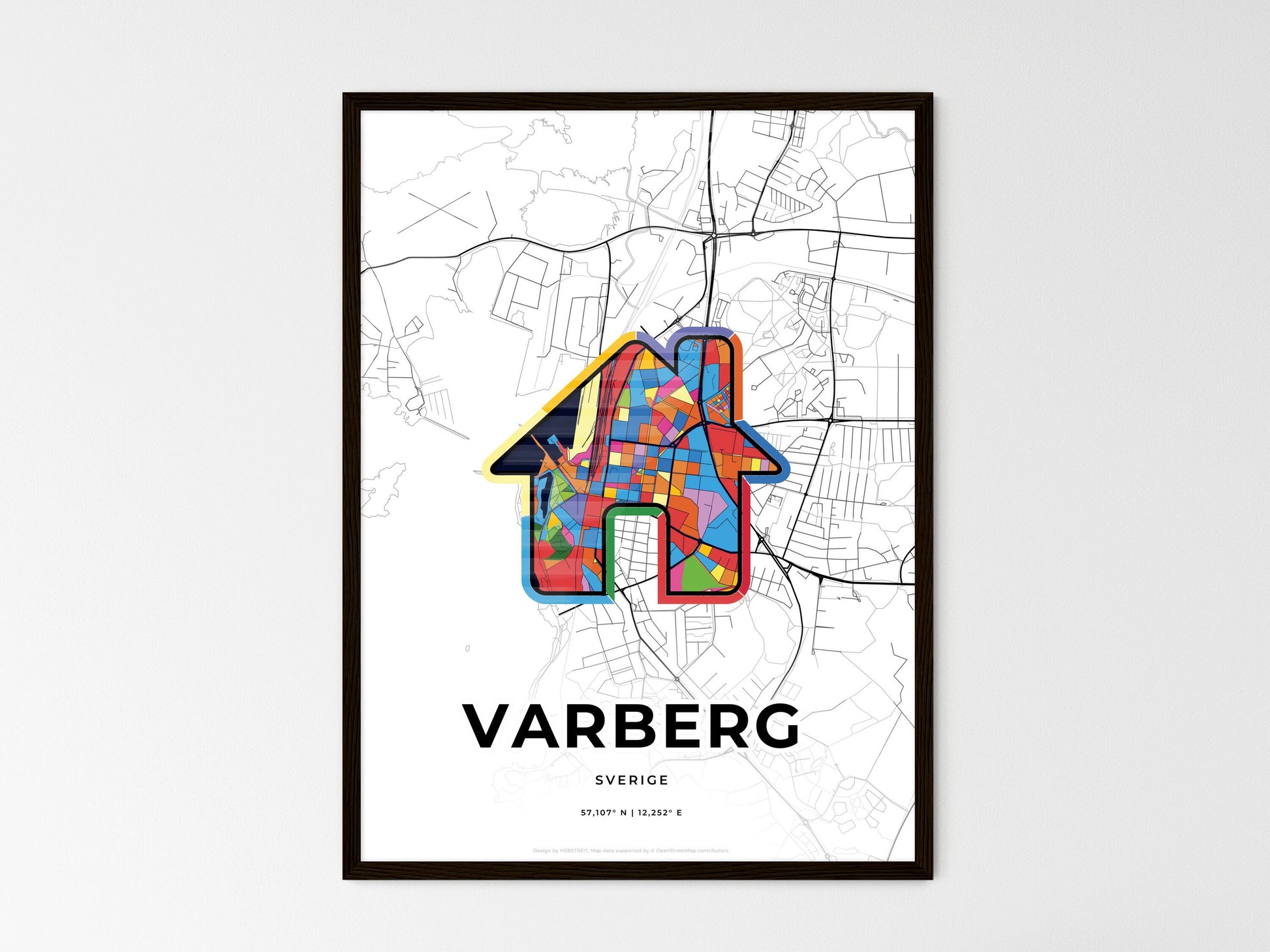 VARBERG SWEDEN minimal art map with a colorful icon. Where it all began, Couple map gift. Style 3