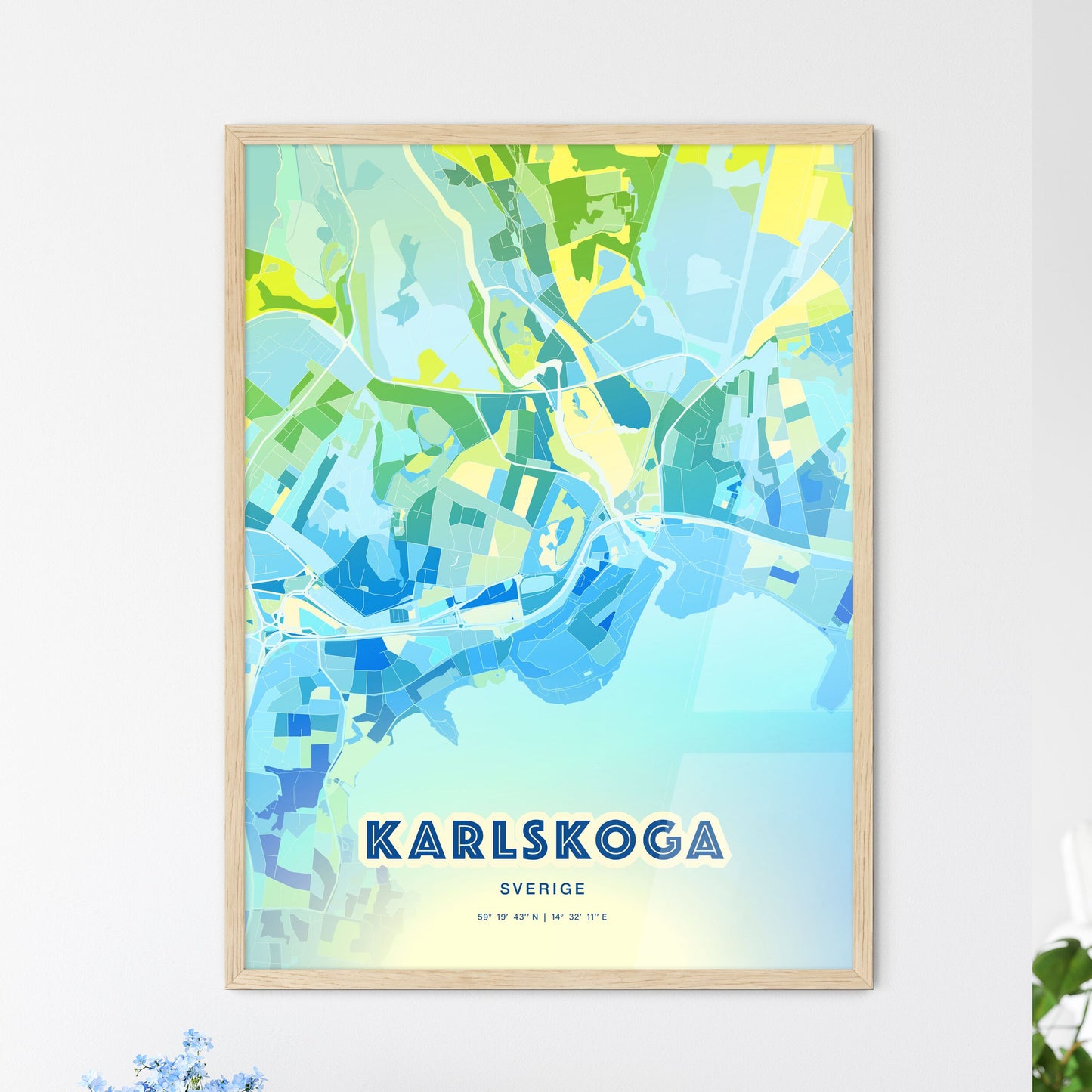 Colorful KARLSKOGA SWEDEN Fine Art Map Cool Blue