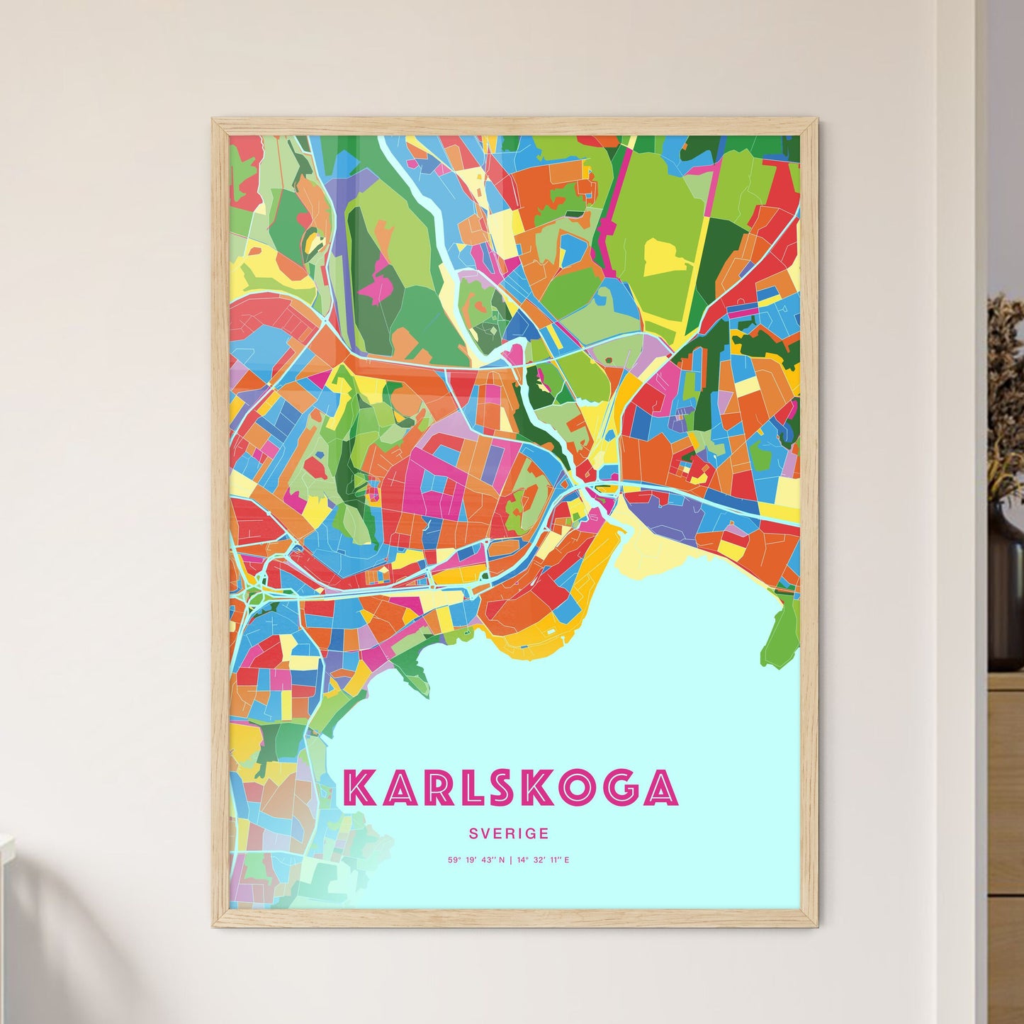 Colorful KARLSKOGA SWEDEN Fine Art Map Crazy Colors