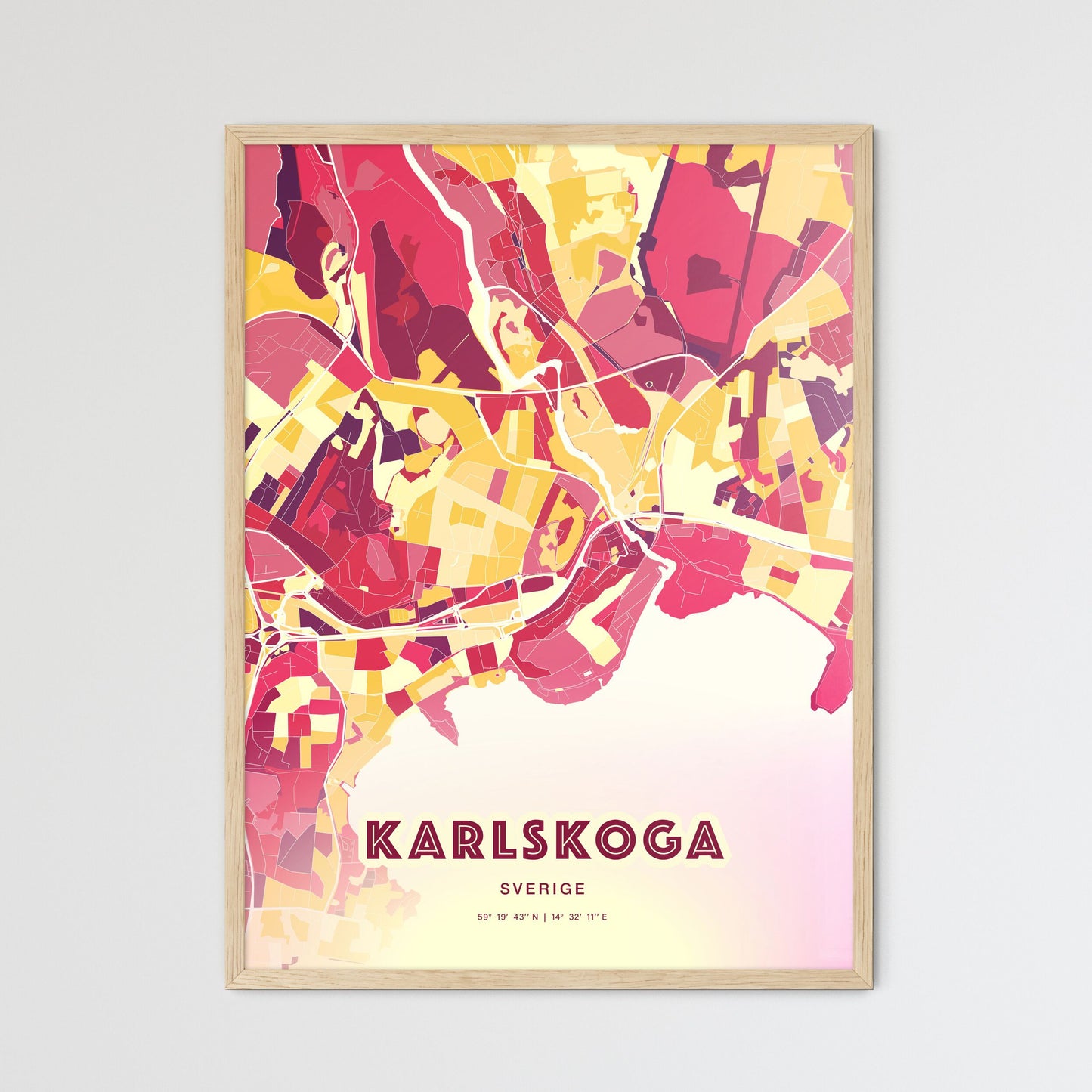 Colorful KARLSKOGA SWEDEN Fine Art Map Hot Red