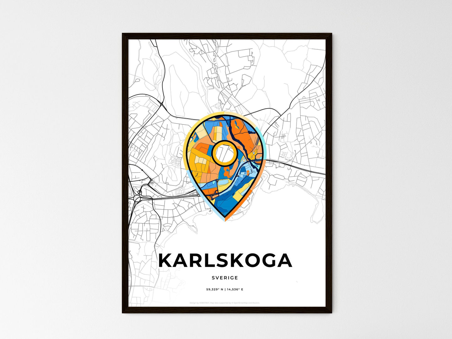 Karlskoga Sweden wedding art map with pointer icon