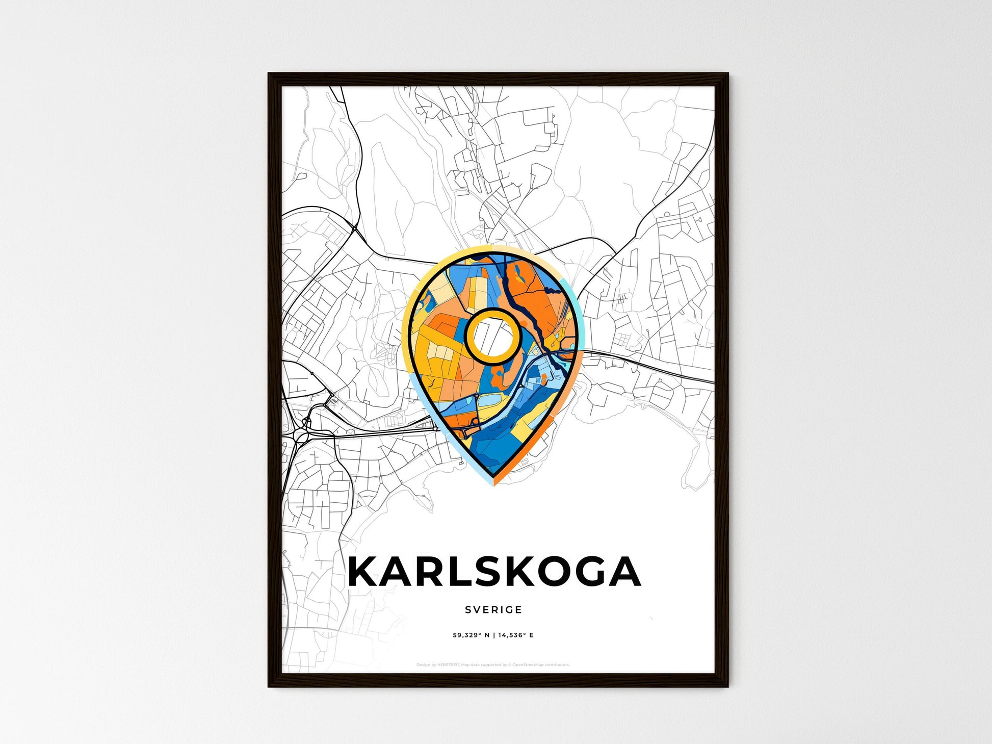 Karlskoga Sweden wedding art map with pointer icon