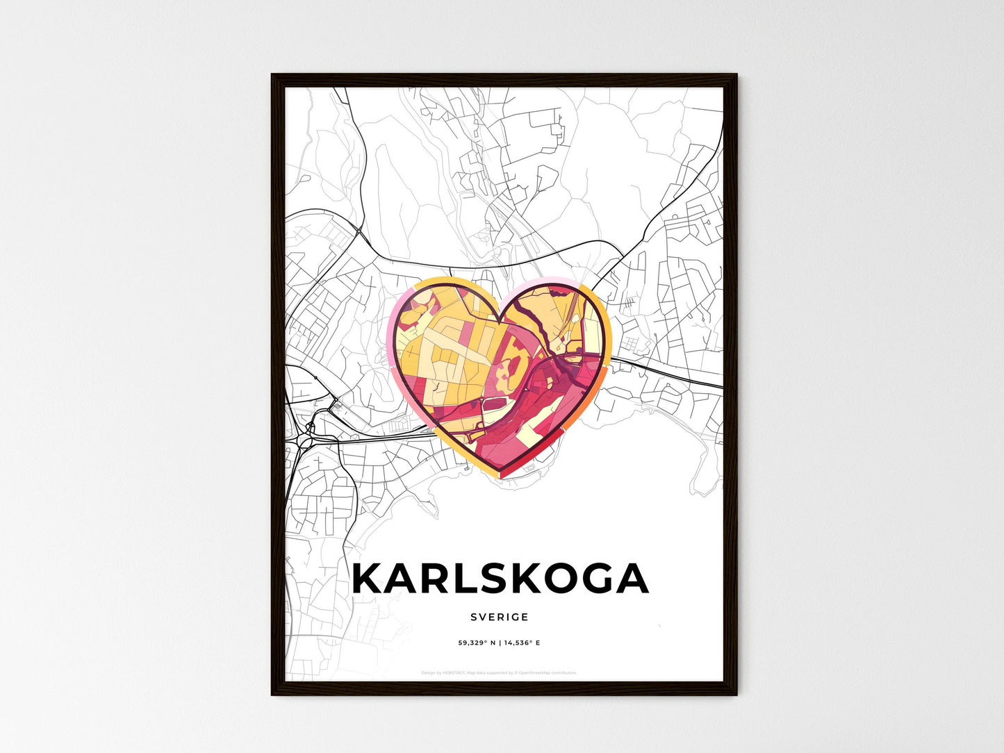 Karlskoga Sweden wedding art map with heart icon