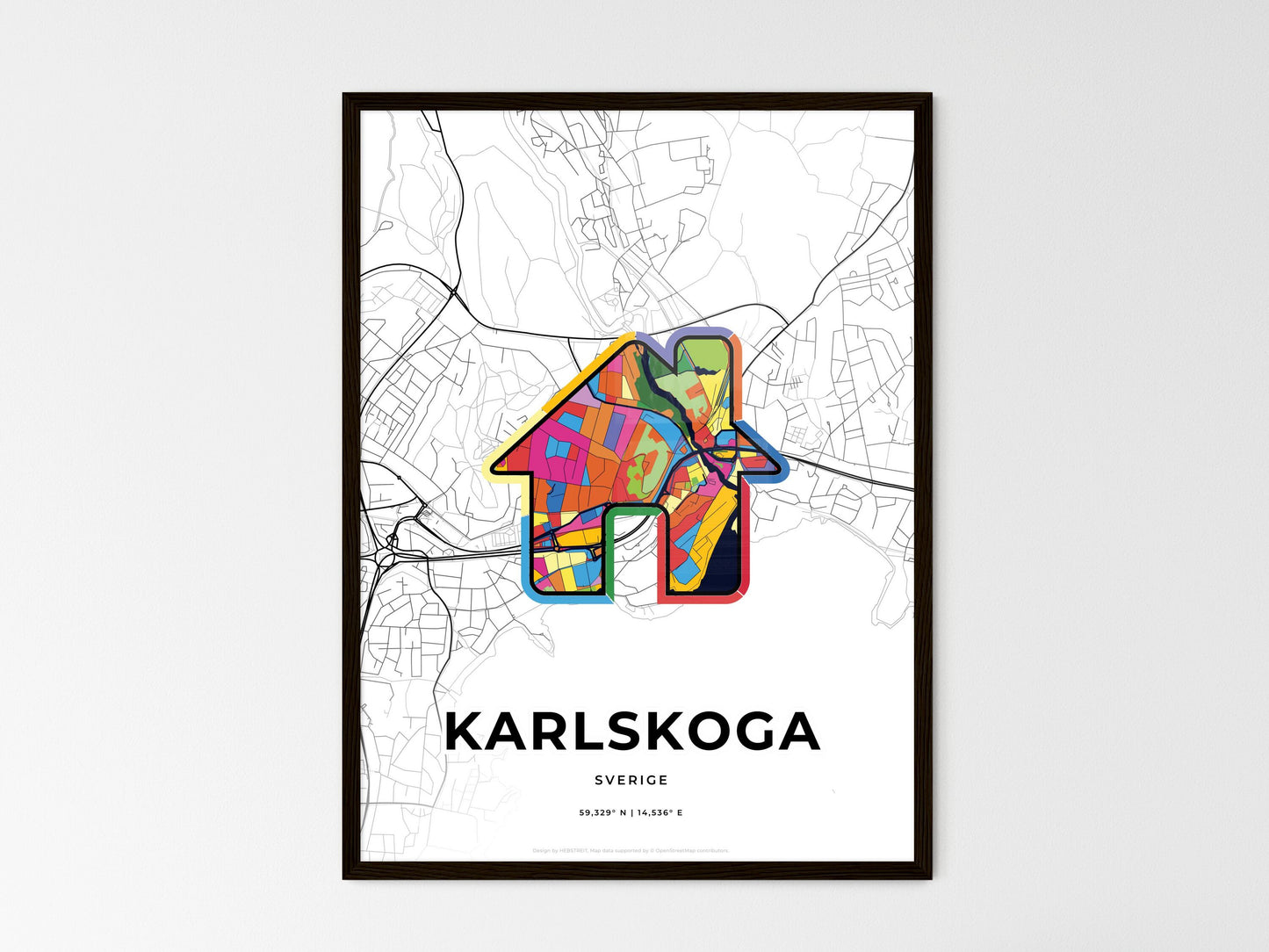 Karlskoga Sweden wedding art map with home icon