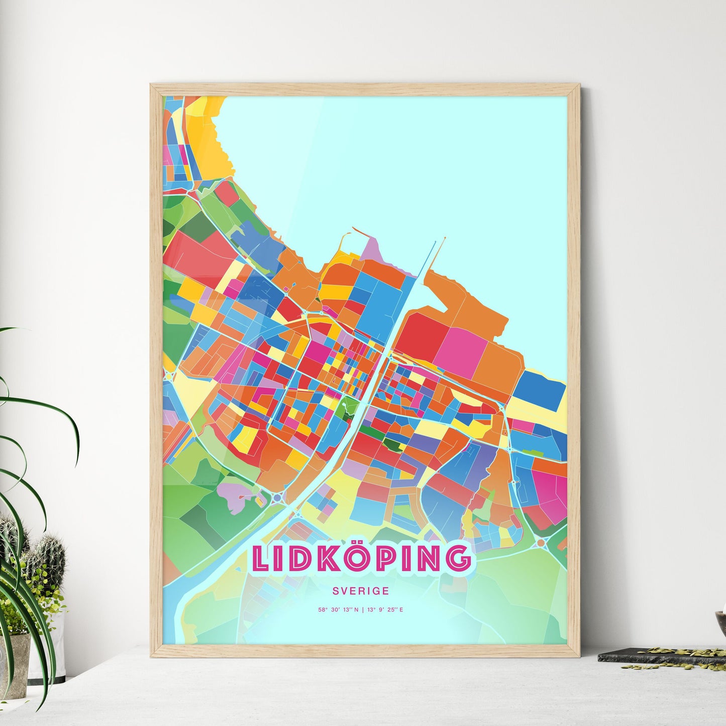 Colorful LIDKÖPING SWEDEN Fine Art Map Crazy Colors