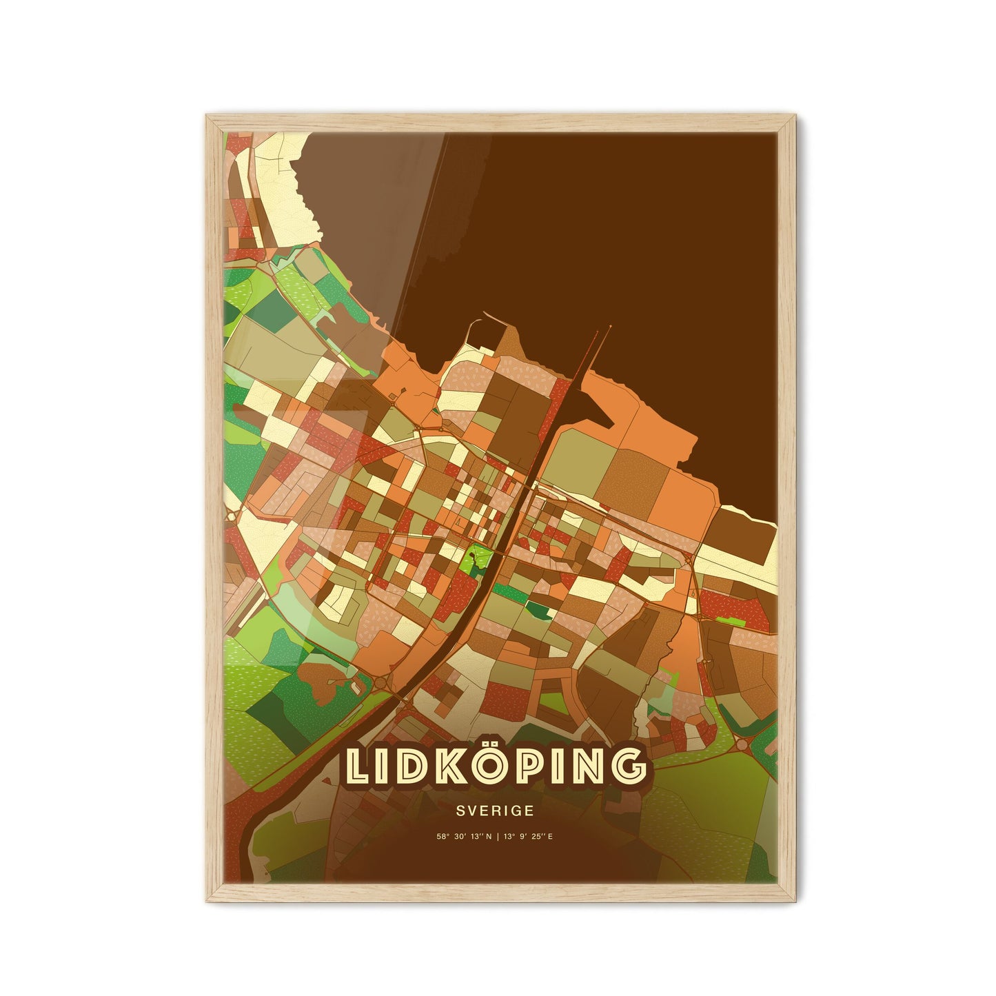 Colorful LIDKÖPING SWEDEN Fine Art Map Farmhouse