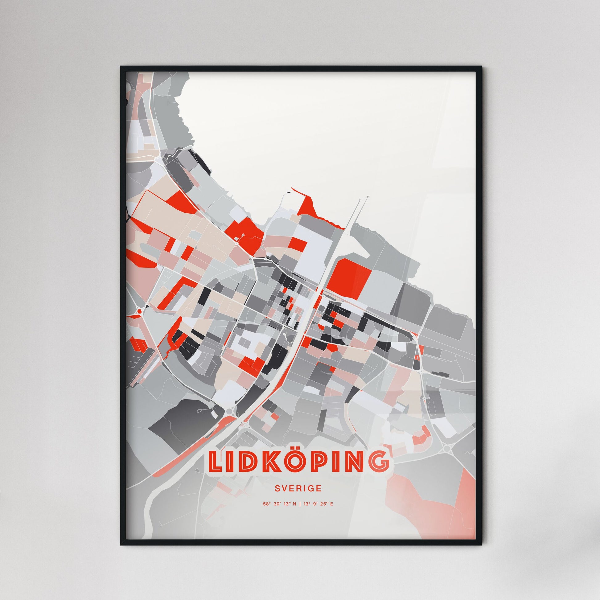 Colorful LIDKÖPING SWEDEN Fine Art Map Modern