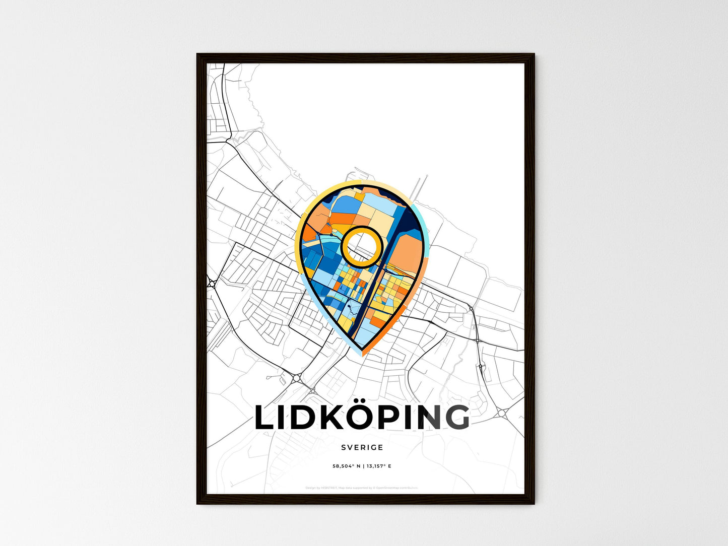 Lidköping Sweden wedding art map with pointer icon
