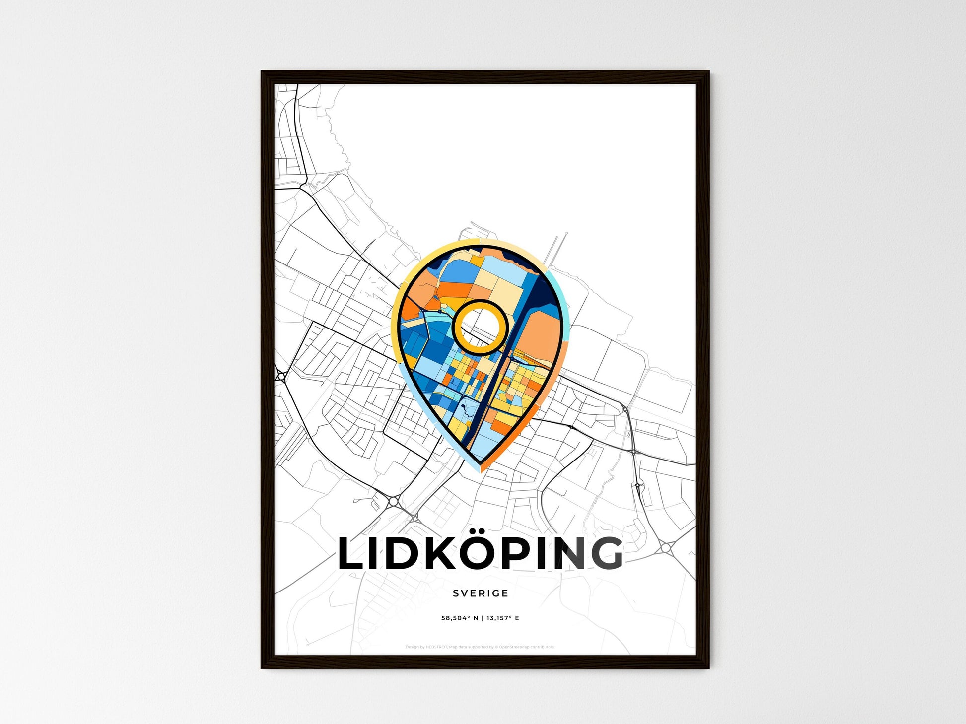 Lidköping Sweden wedding art map with pointer icon