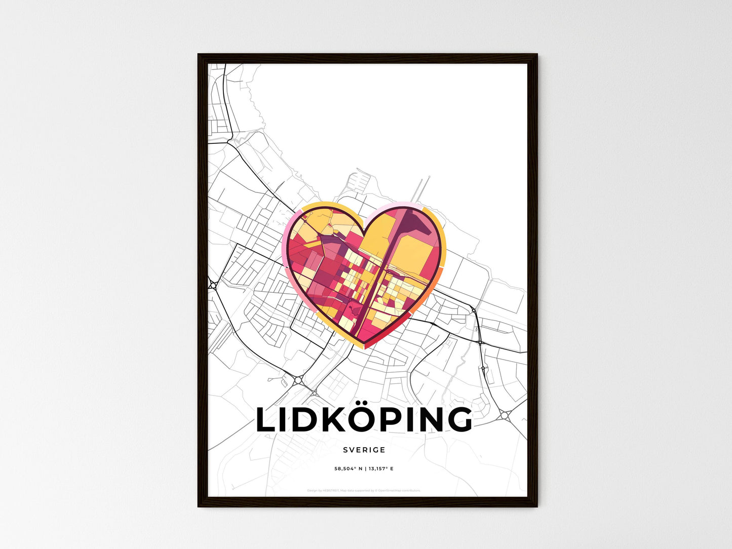 Lidköping Sweden wedding art map with heart icon