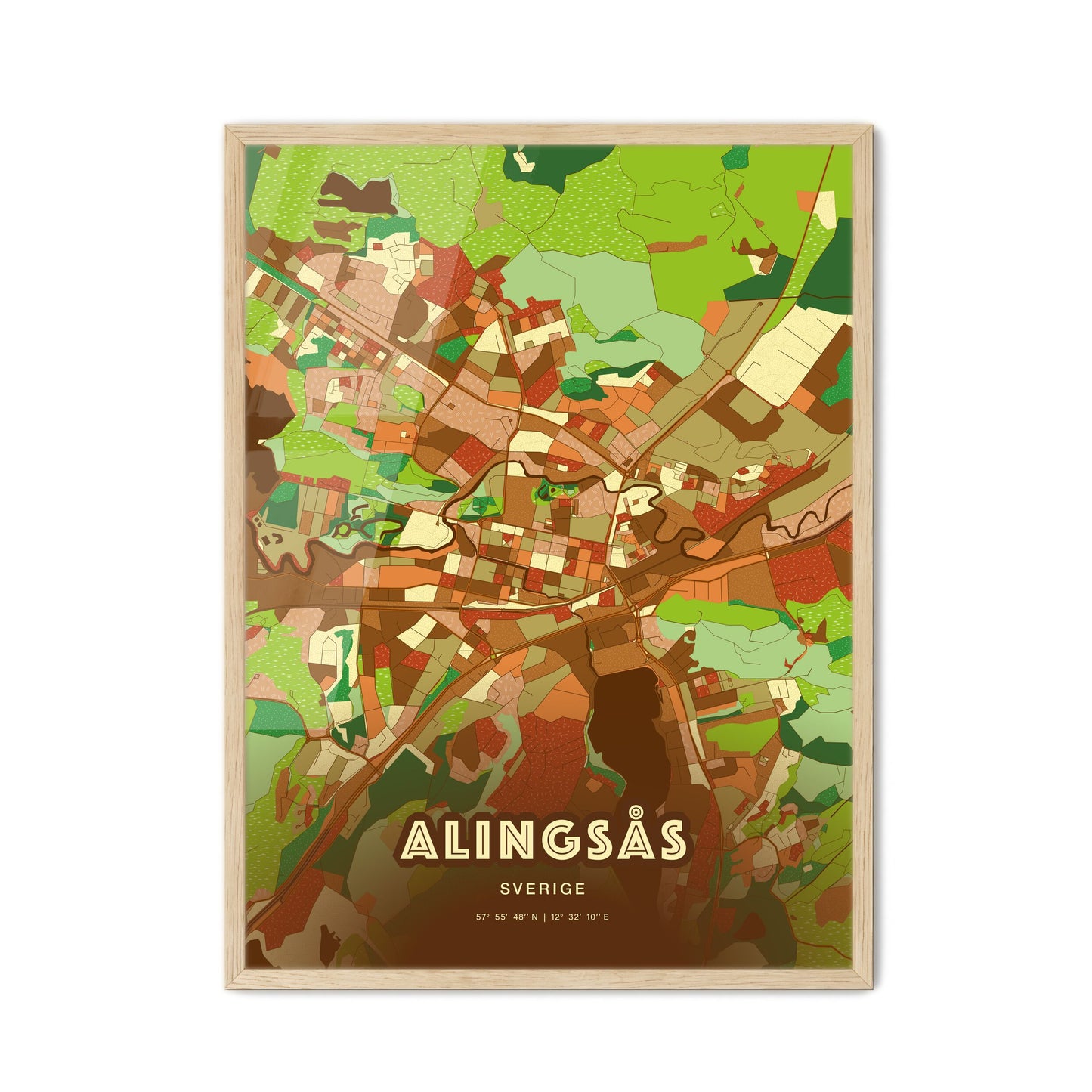 Colorful ALINGSÅS SWEDEN Fine Art Map Farmhouse