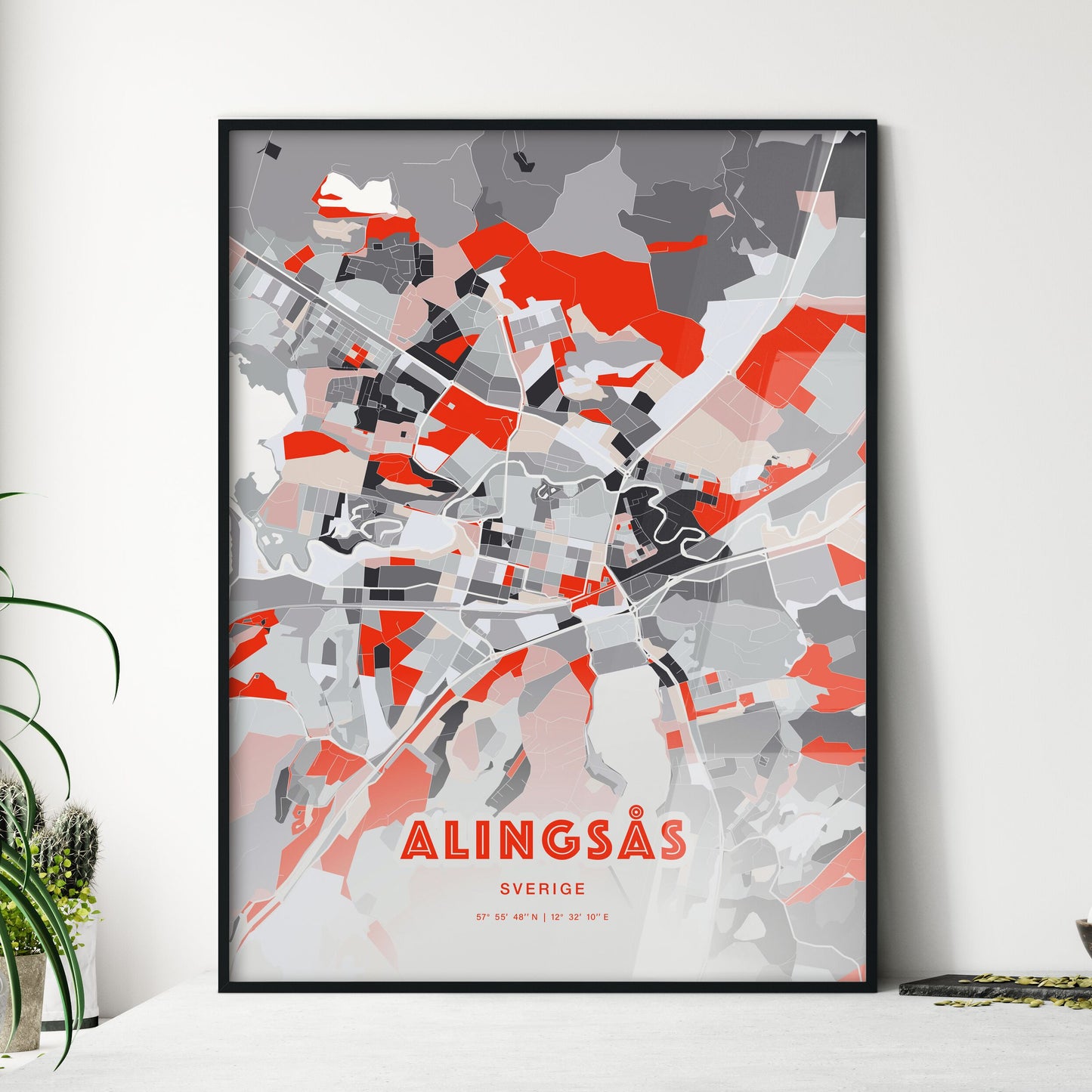 Colorful ALINGSÅS SWEDEN Fine Art Map Modern