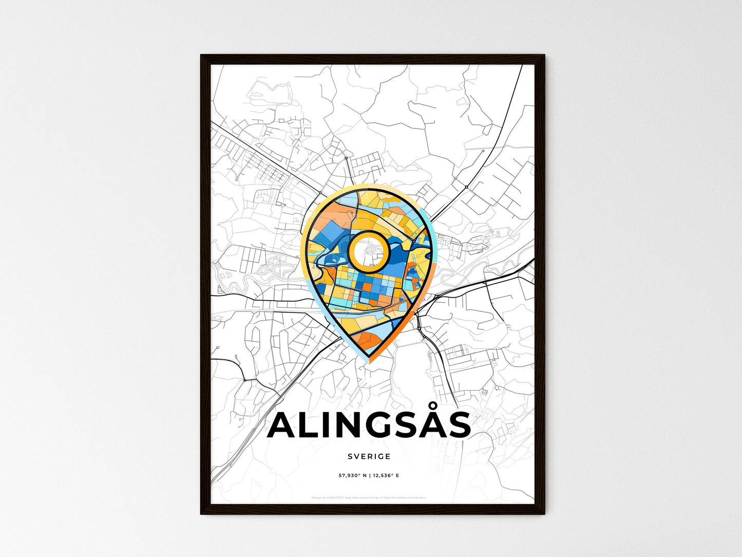 Alingsås Sweden wedding art map with pointer icon
