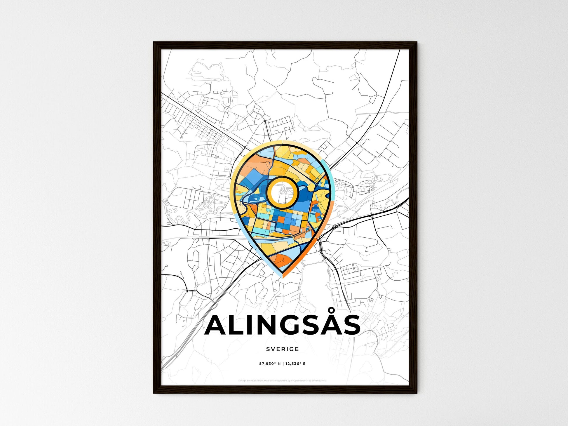 Alingsås Sweden wedding art map with pointer icon