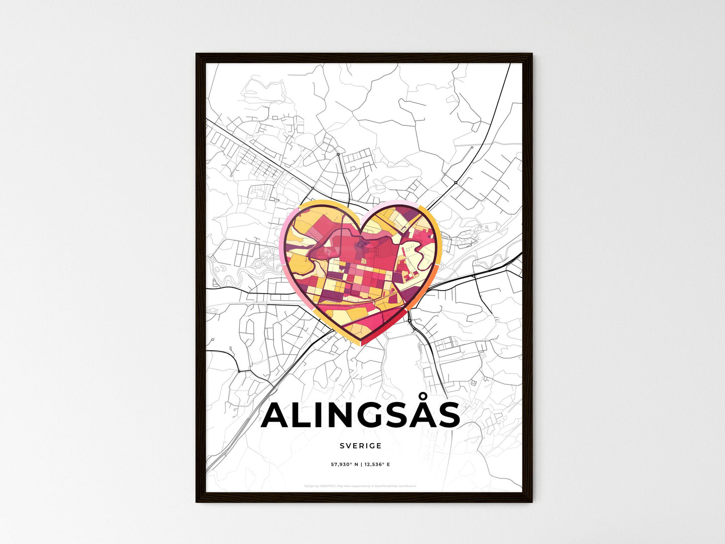 Alingsås Sweden wedding art map with heart icon