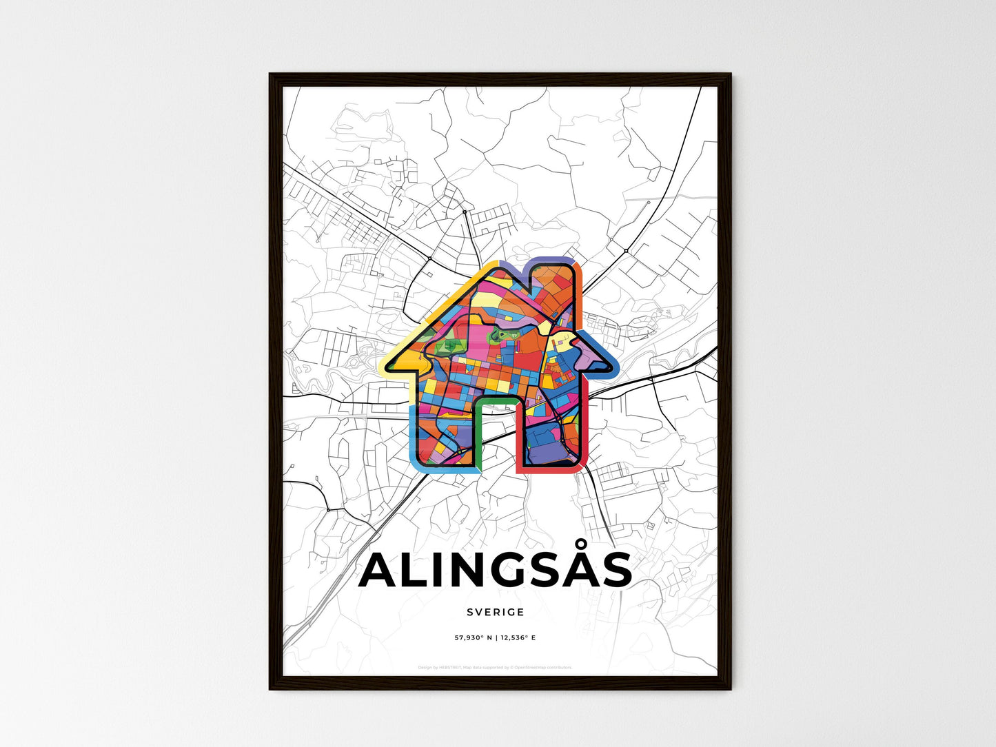 Alingsås Sweden wedding art map with home icon